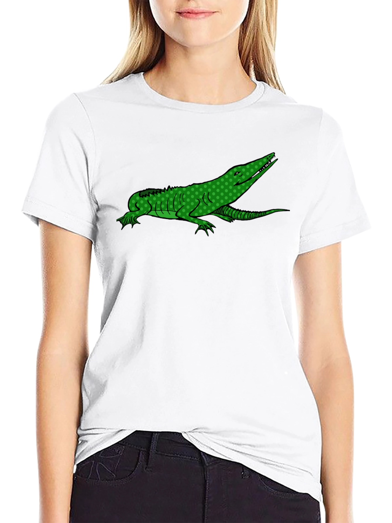 Green Alligator Graphic Black T-Shirt