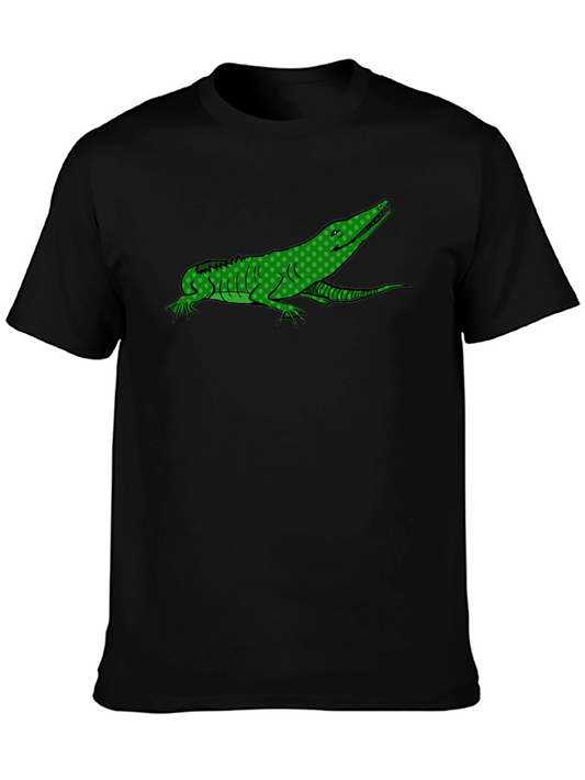 Green Alligator Graphic Black T-Shirt