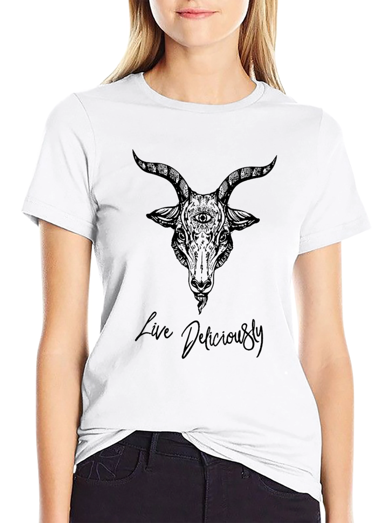 Live Deliciously Goat Head Graphic Tee - Black