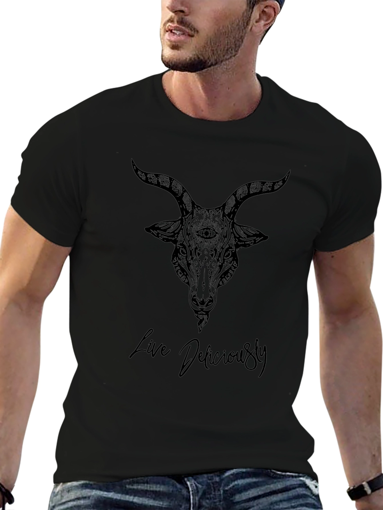 Live Deliciously Goat Head Graphic Tee - Black