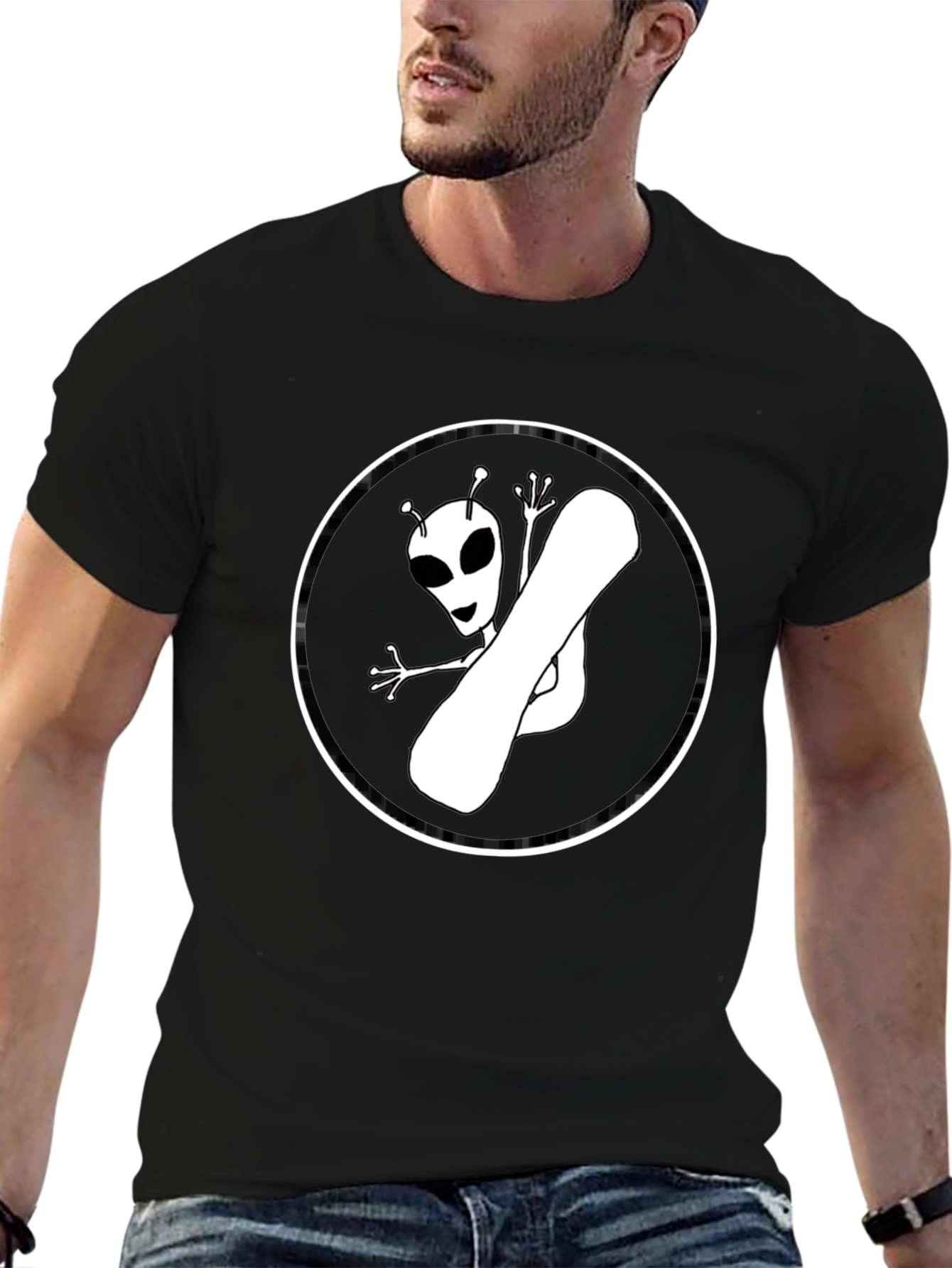 Alien Snowboarder Graphic Tee - Black Cotton T-Shirt