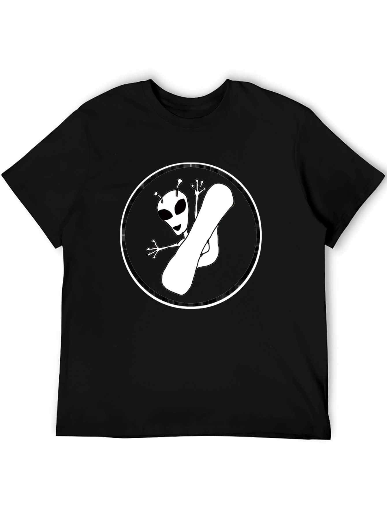 Alien Snowboarder Graphic Tee - Black Cotton T-Shirt