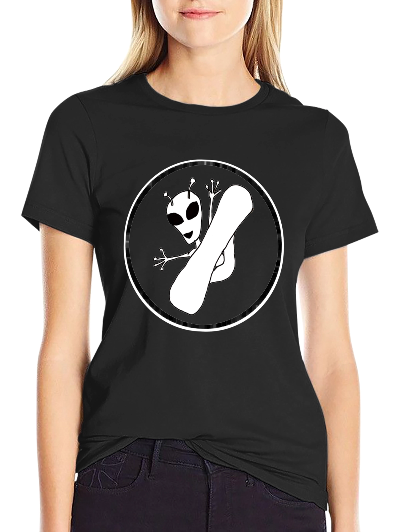Alien Snowboarder Graphic Tee - Black Cotton T-Shirt