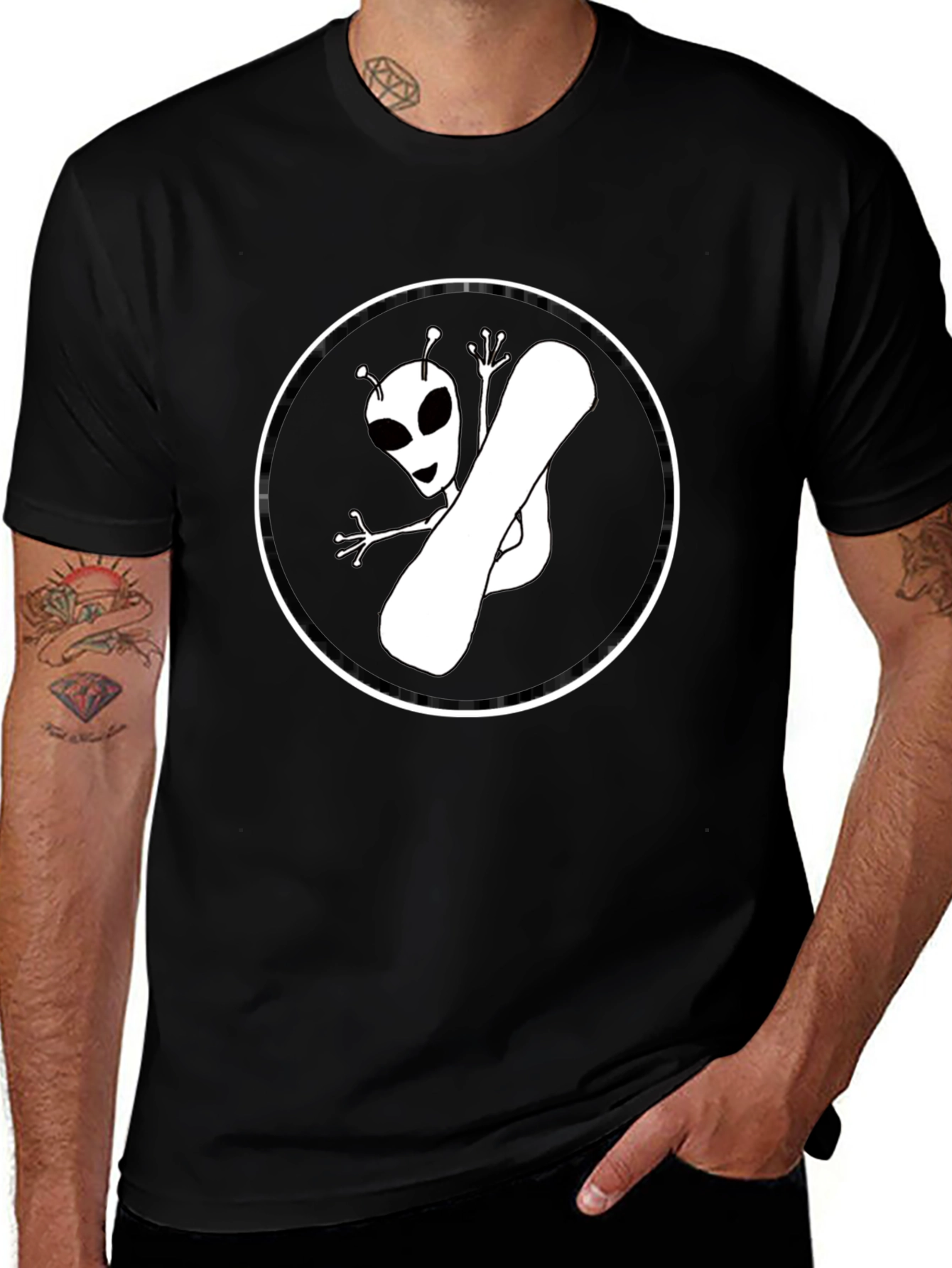 Alien Snowboarder Graphic Tee - Black Cotton T-Shirt