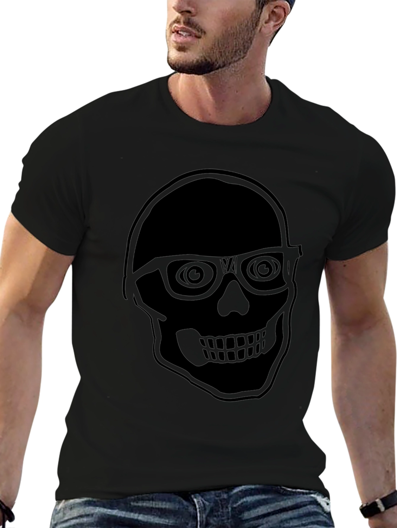 Cool Skull With Glasses Black T-Shirt