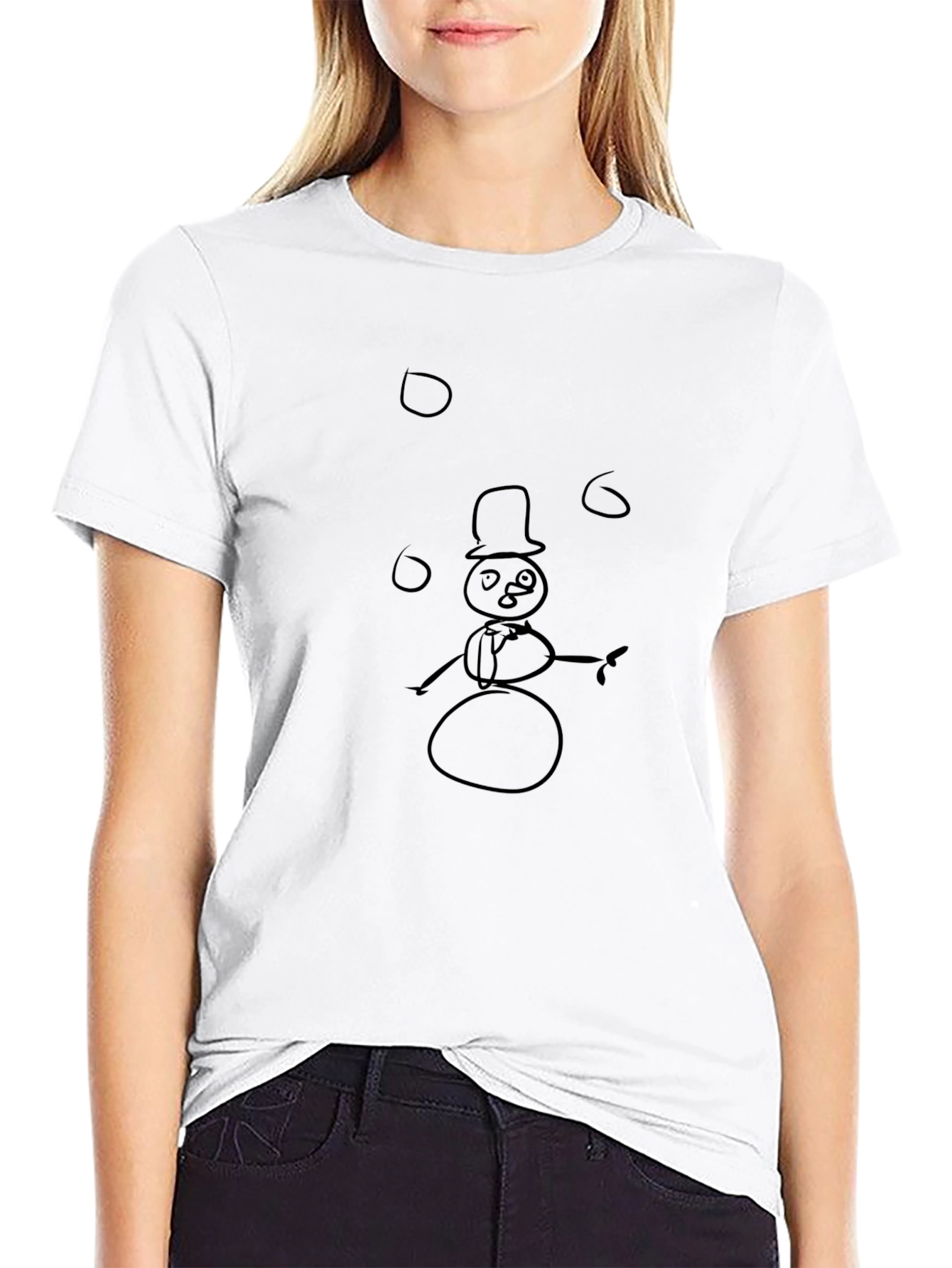 Whimsical Snowman Juggling T-Shirt - Black