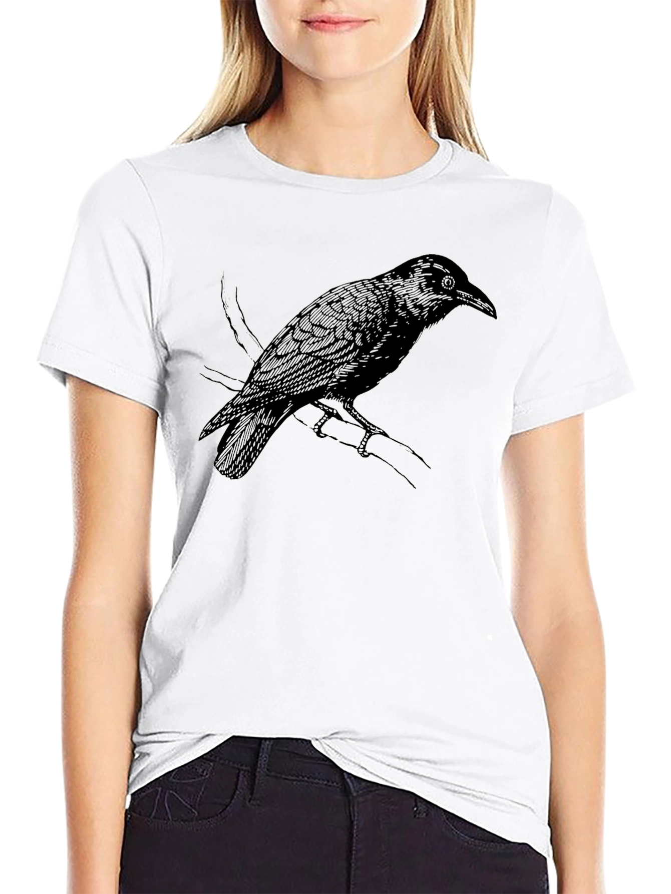 Raven Graphic Tee - Stylish Black Crow Bird T-Shirt