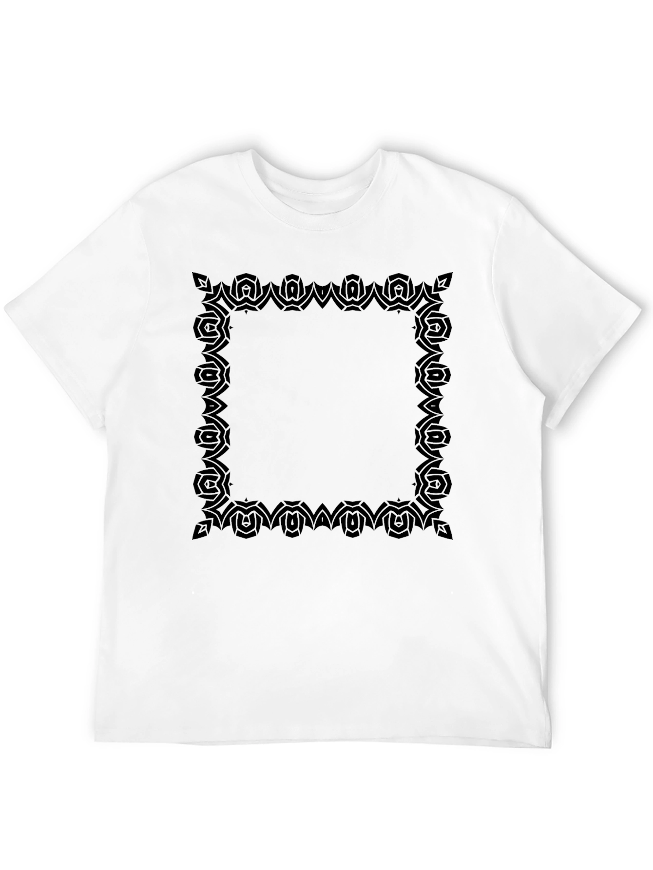 Stylish Black T-Shirt with Ornamental Square Print