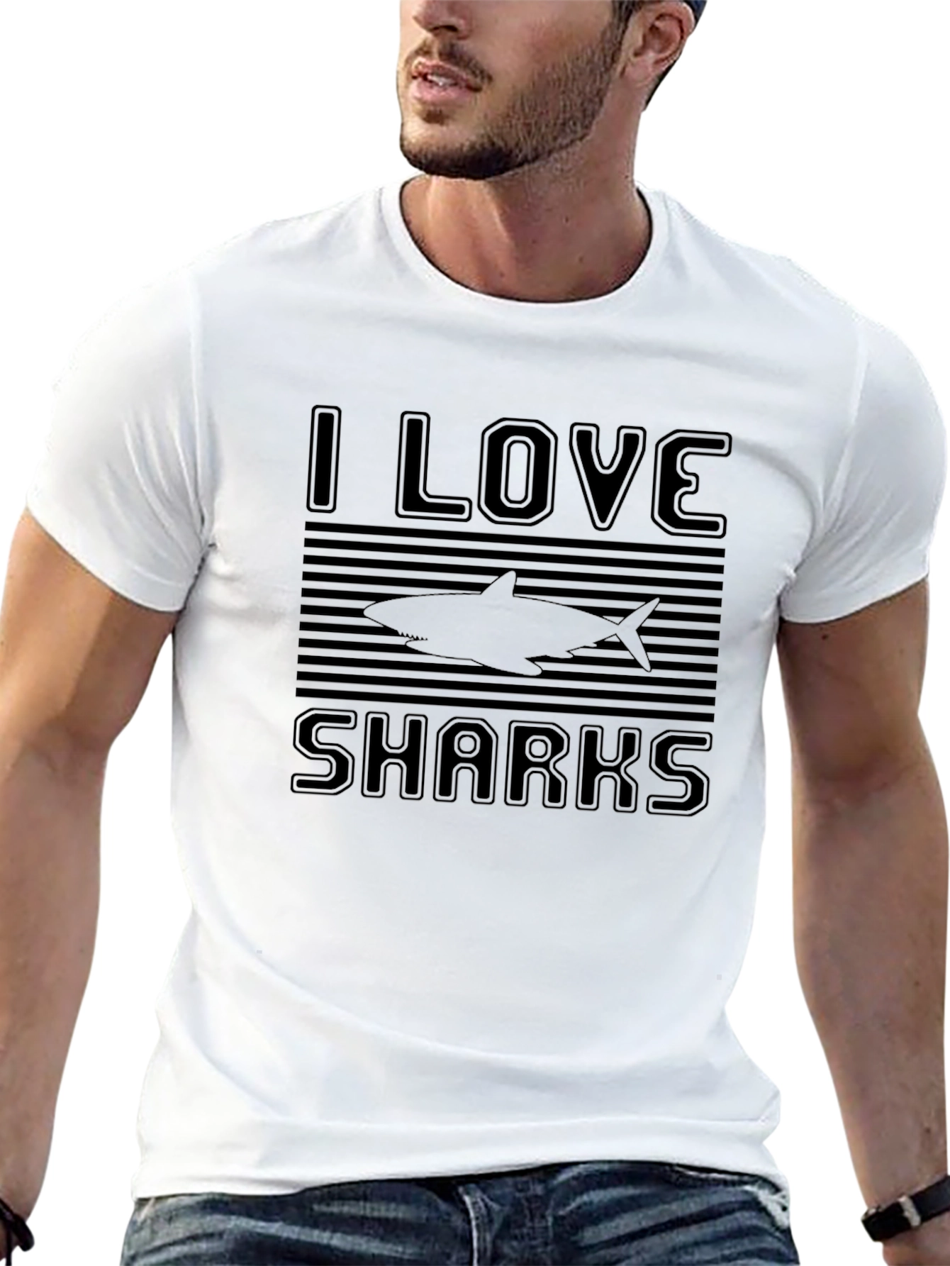 I Love Sharks T-Shirt - Mens Black Graphic Tee