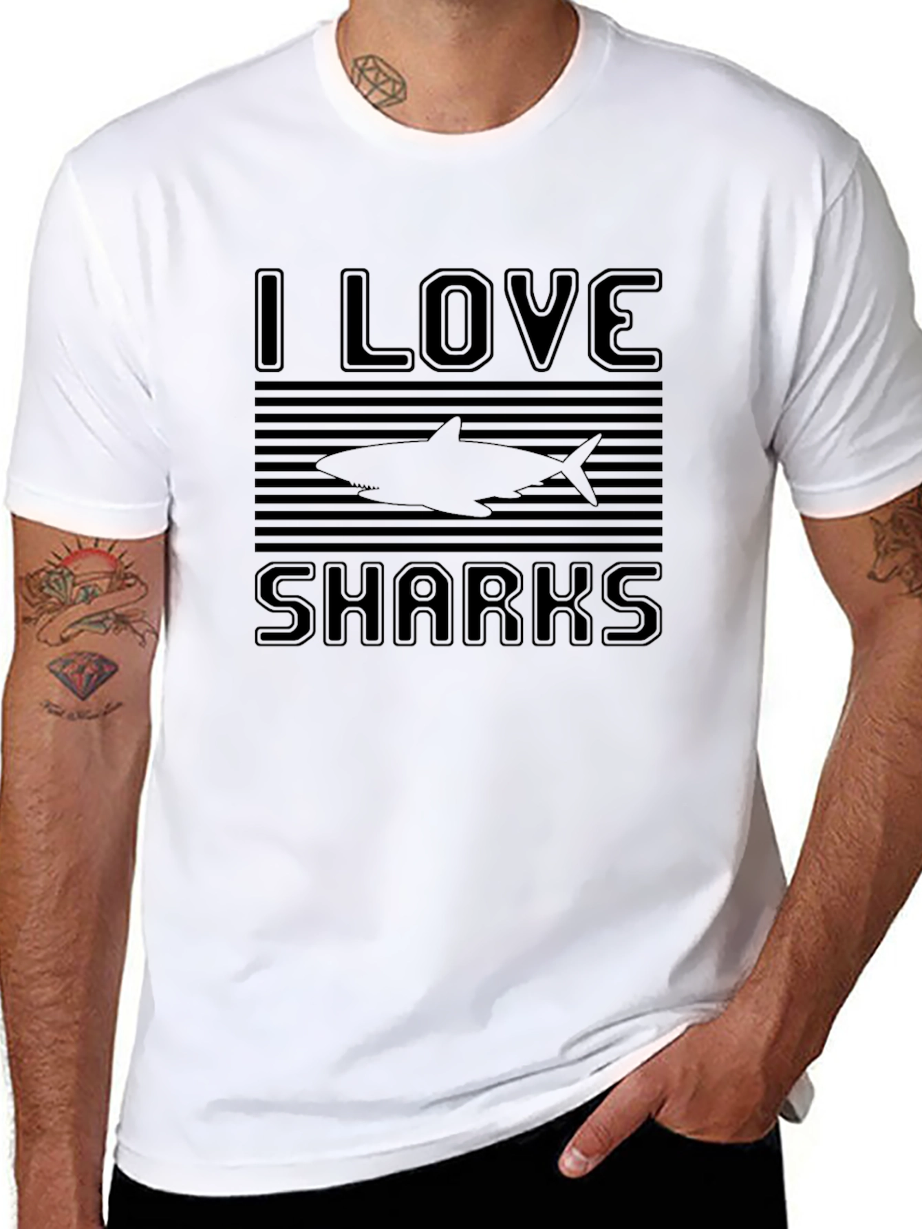 I Love Sharks T-Shirt - Mens Black Graphic Tee