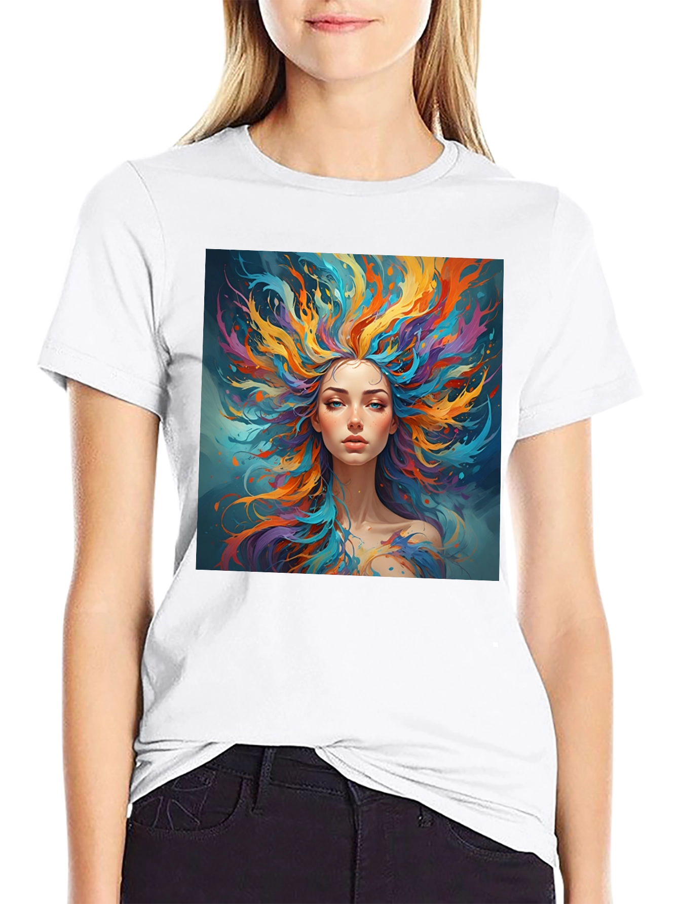 Artistic Woman Graphic Black T-Shirt