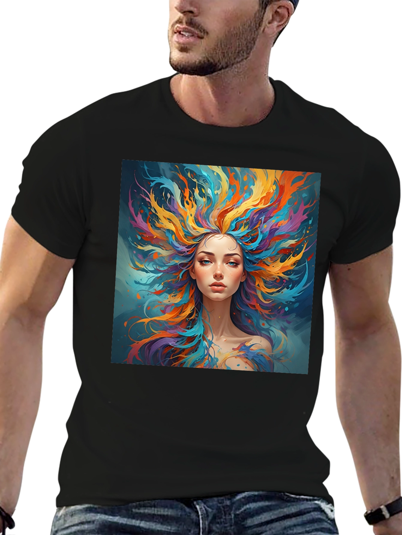 Artistic Woman Graphic Black T-Shirt