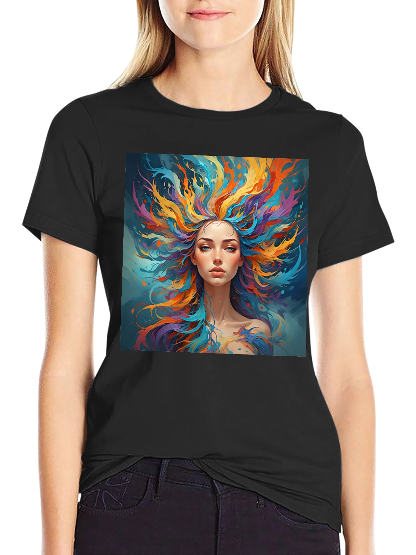 Artistic Woman Graphic Black T-Shirt