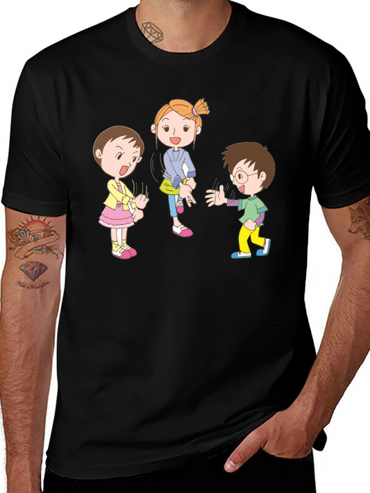 Cartoon Kids Black Cotton Graphic Tee