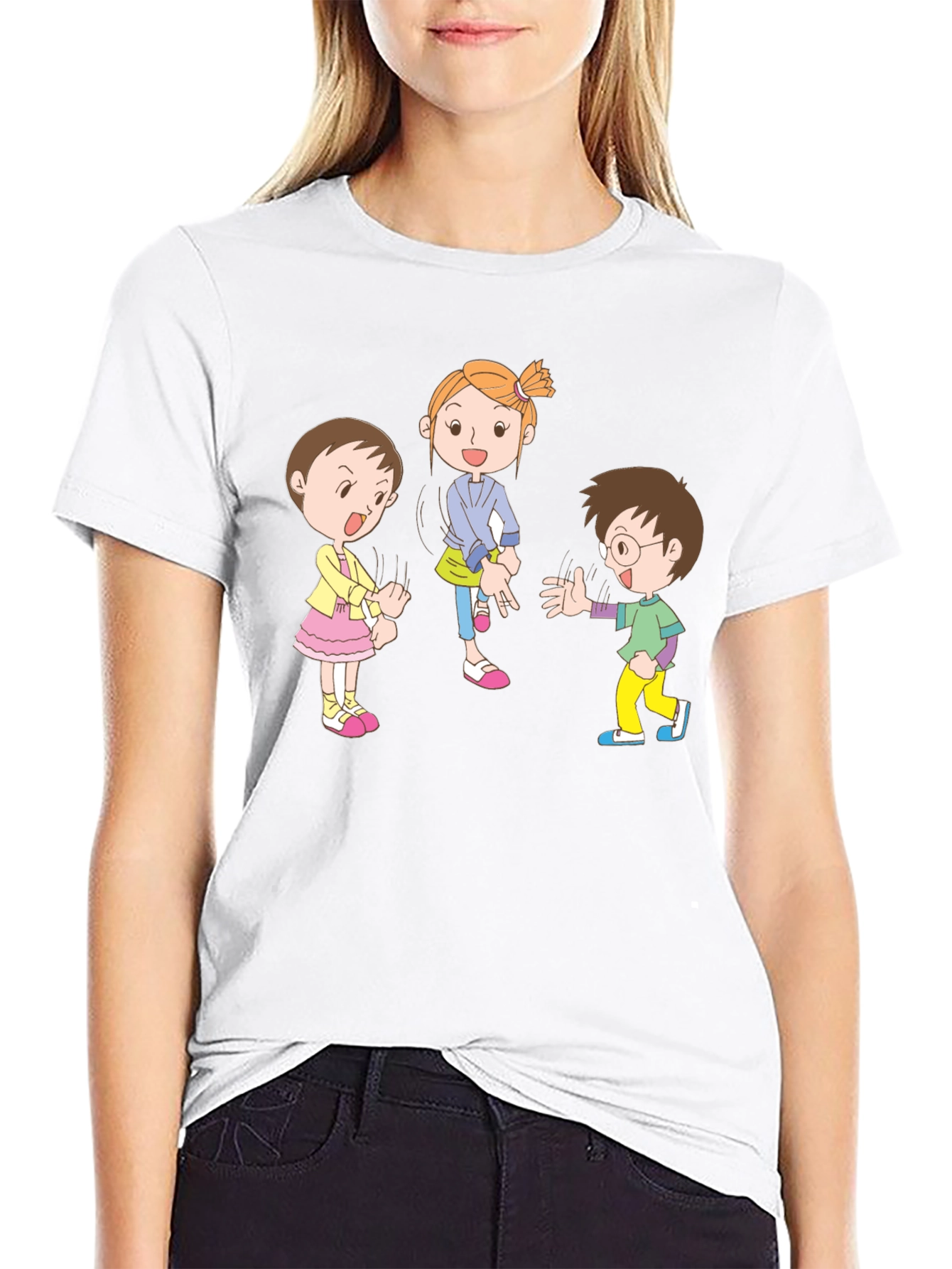 Cartoon Kids Black Cotton Graphic Tee