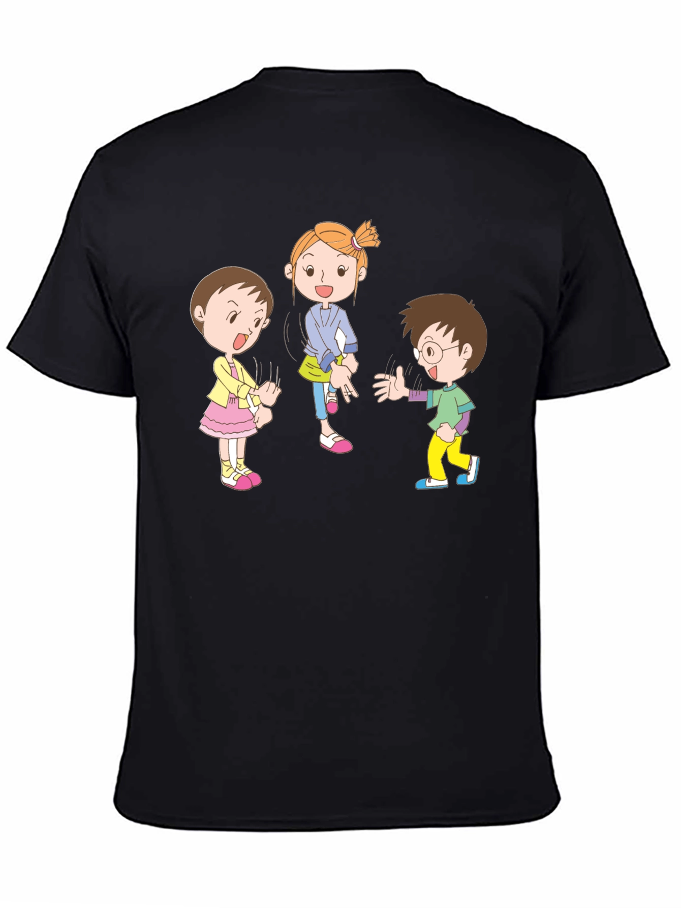Cartoon Kids Black Cotton Graphic Tee