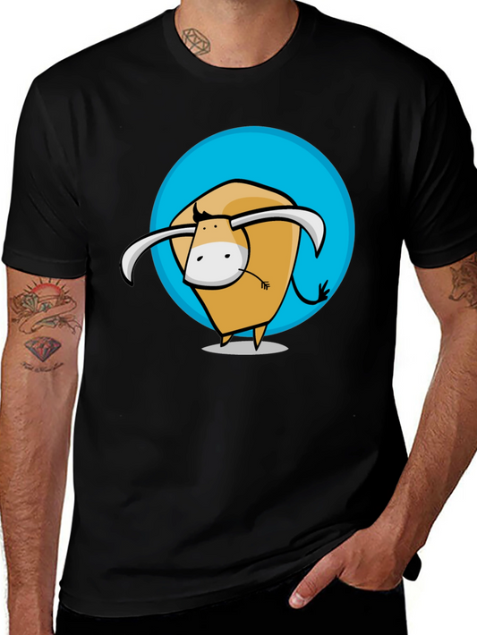 Cartoon Bull Graphic Tee - Stylish Mens Black T-Shirt