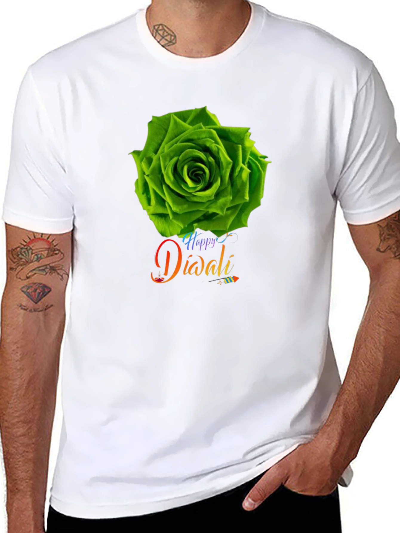 Happy Diwali Green Rose T-Shirt