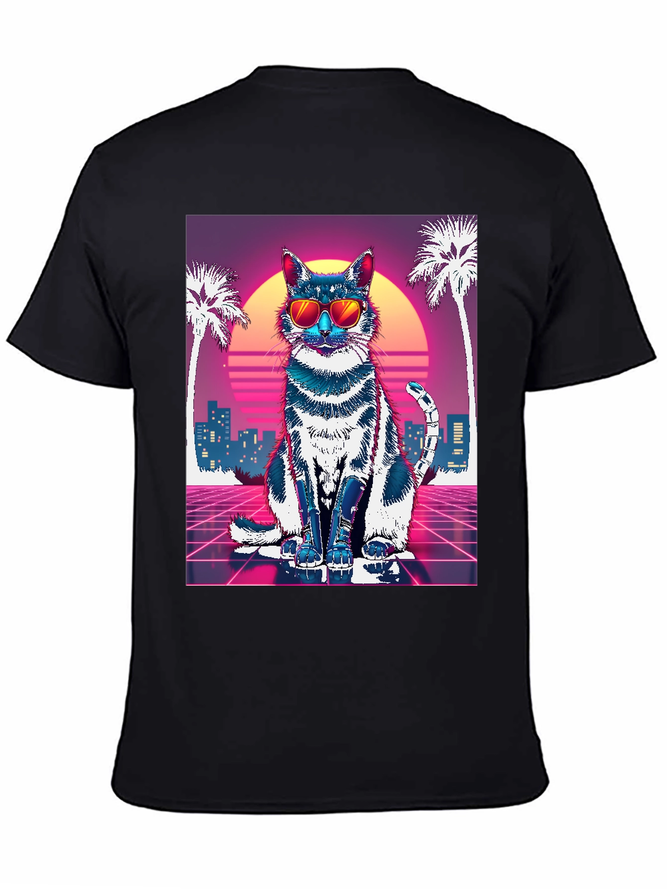 Retro Cat T-Shirt - Synthwave Style