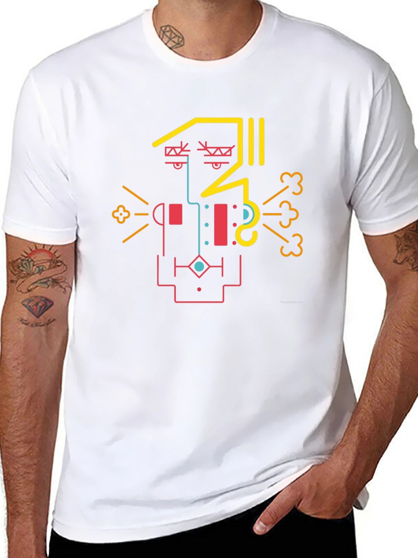 Abstract Geometric Face Graphic Tee - Cool Design Shirt