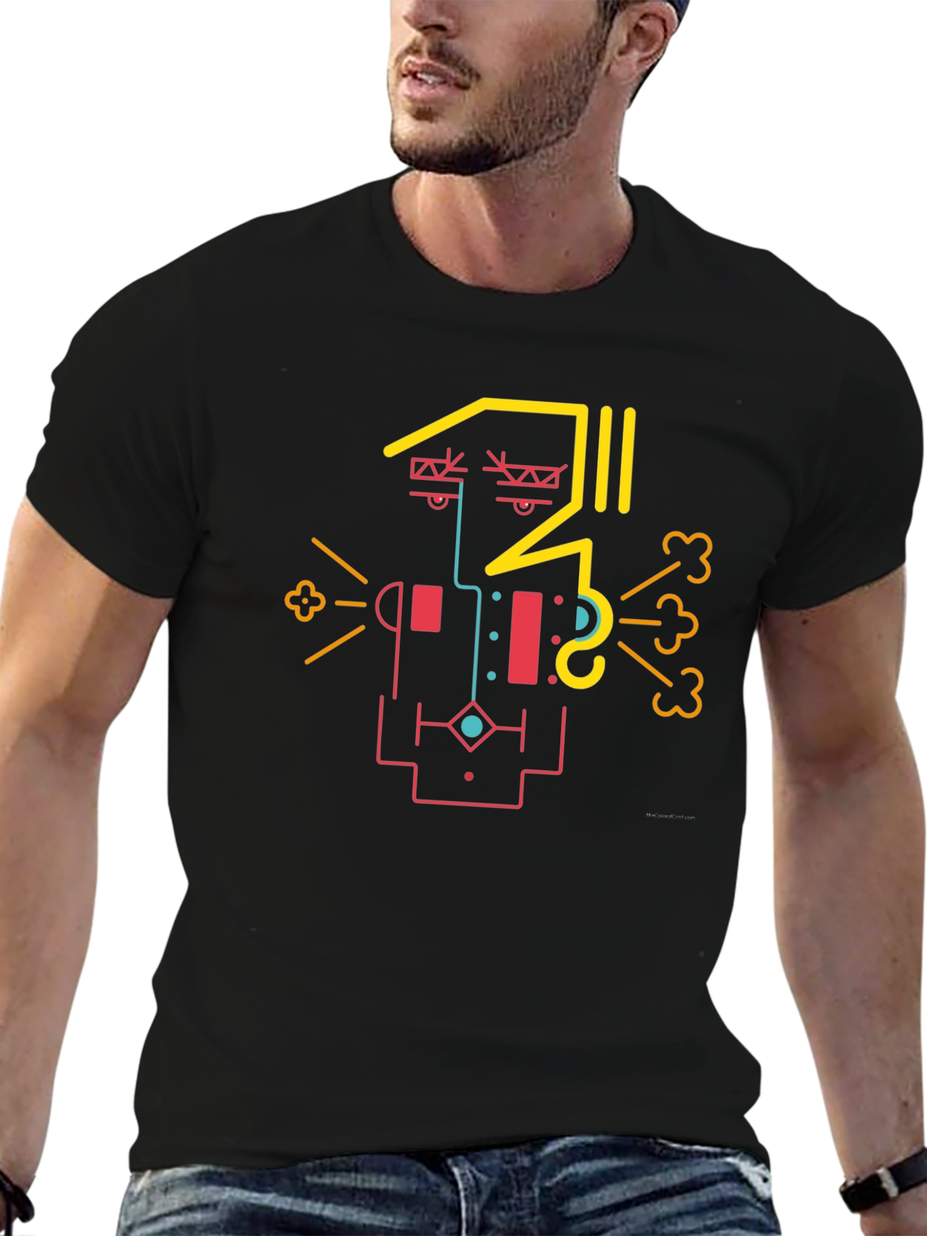 Abstract Geometric Face Graphic Tee - Cool Design Shirt