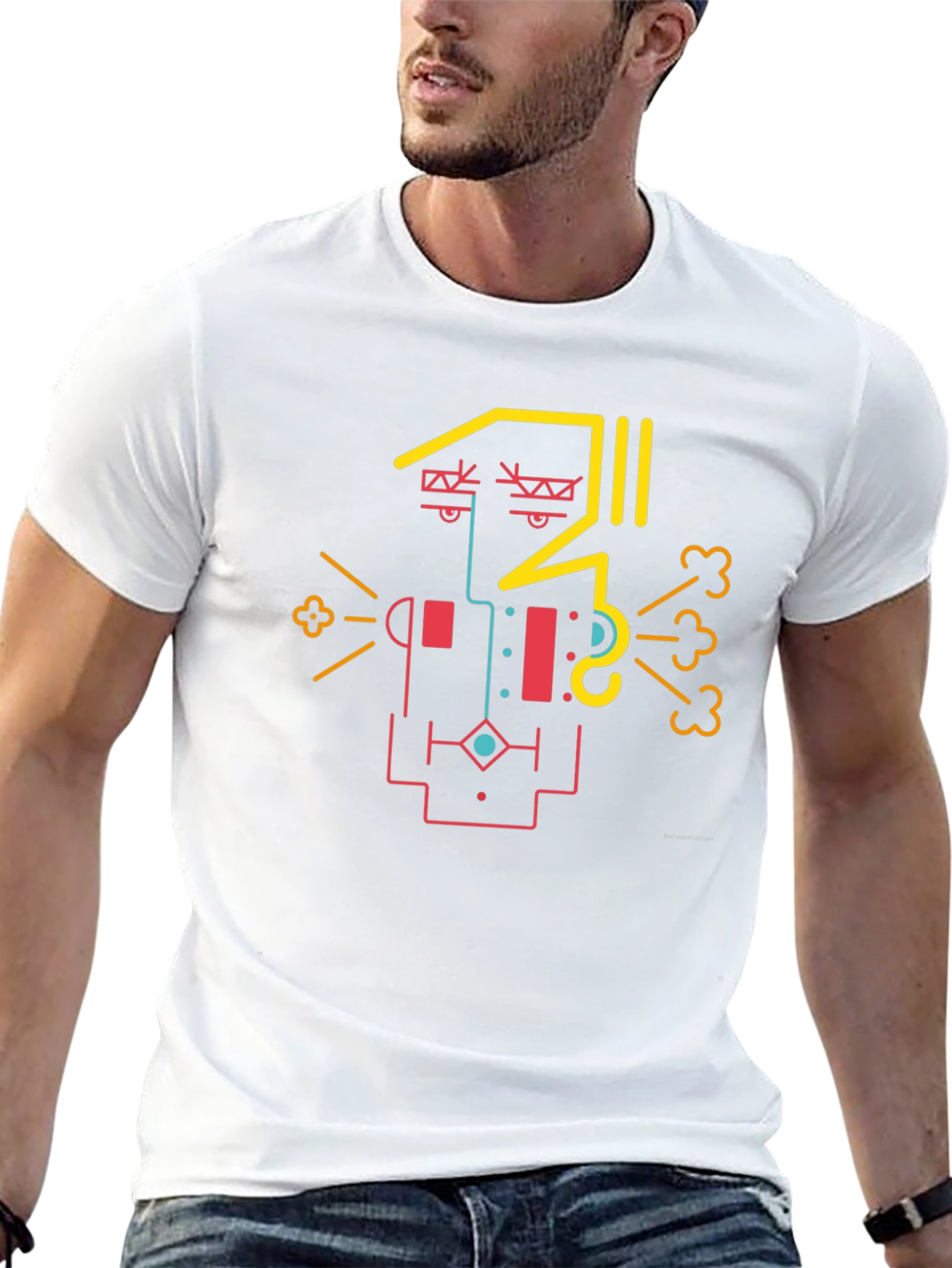 Abstract Geometric Face Graphic Tee - Cool Design Shirt