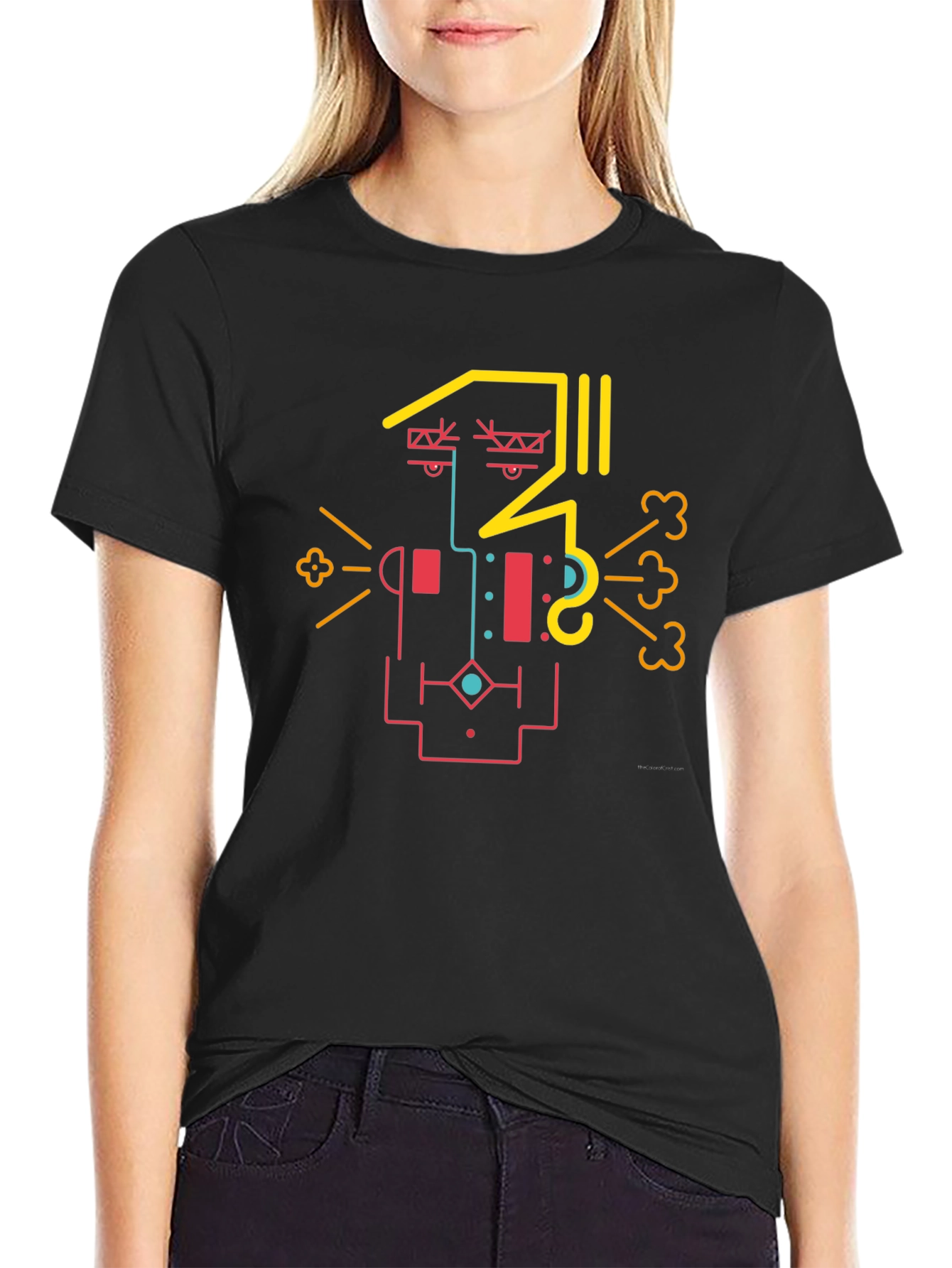 Abstract Geometric Face Graphic Tee - Cool Design Shirt