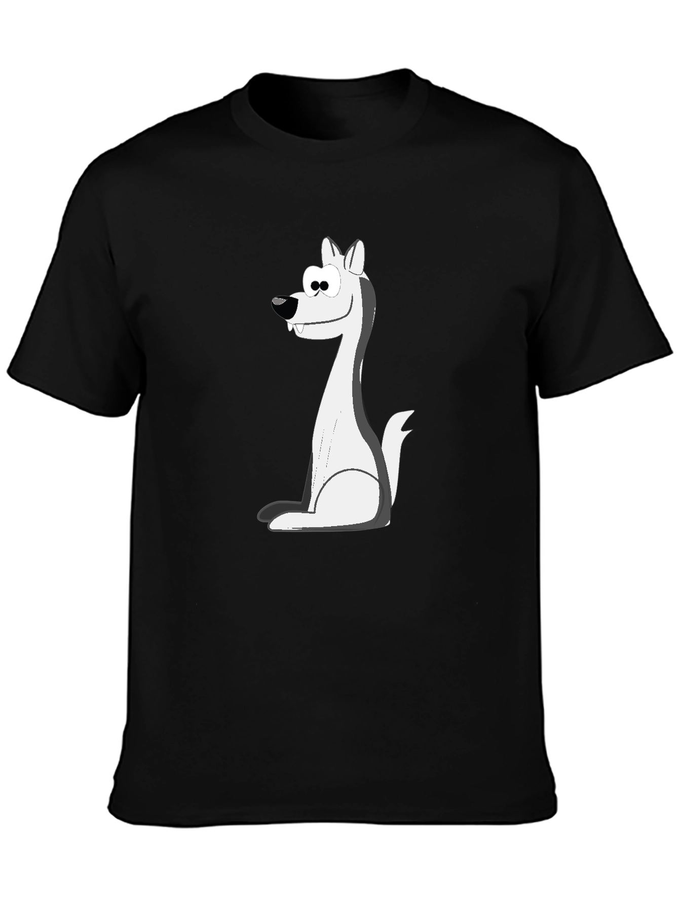 Cartoon Wolf Graphic Tee - Black Cotton Blend