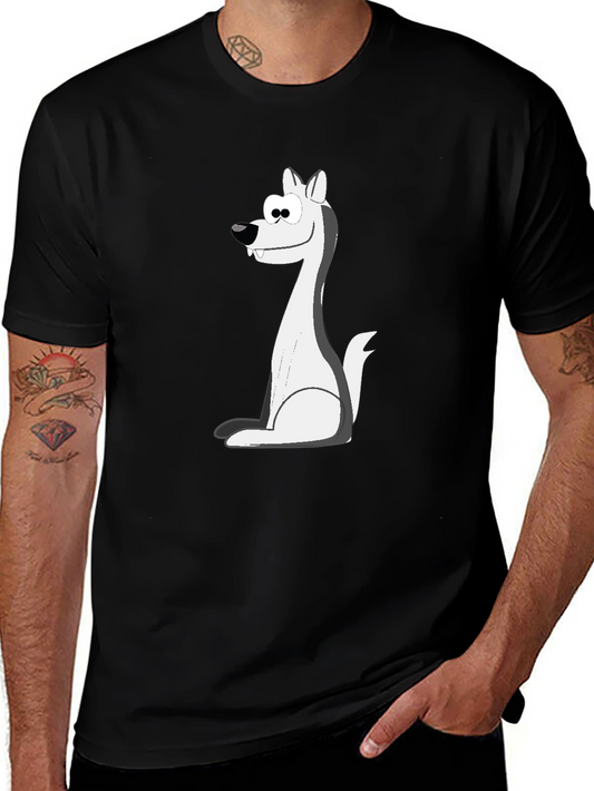 Cartoon Wolf Graphic Tee - Black Cotton Blend