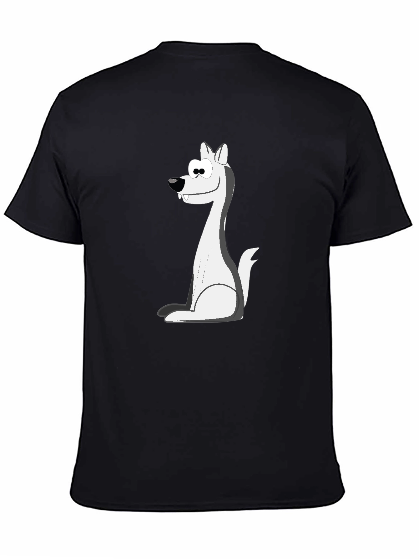 Cartoon Wolf Graphic Tee - Black Cotton Blend