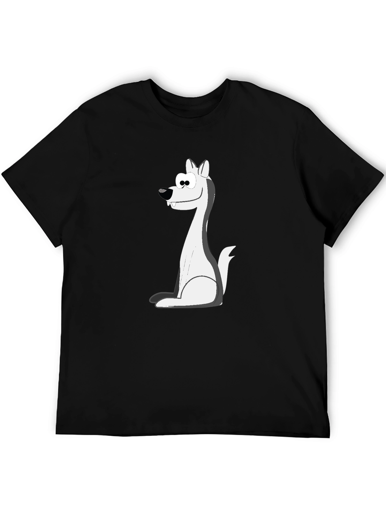 Cartoon Wolf Graphic Tee - Black Cotton Blend