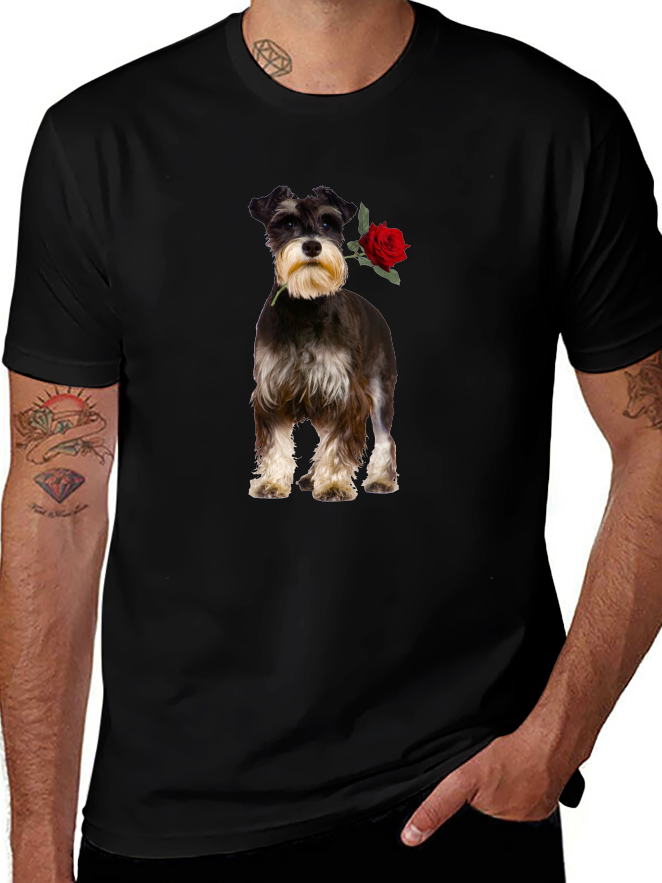 Schnauzer with Rose Graphic Tee