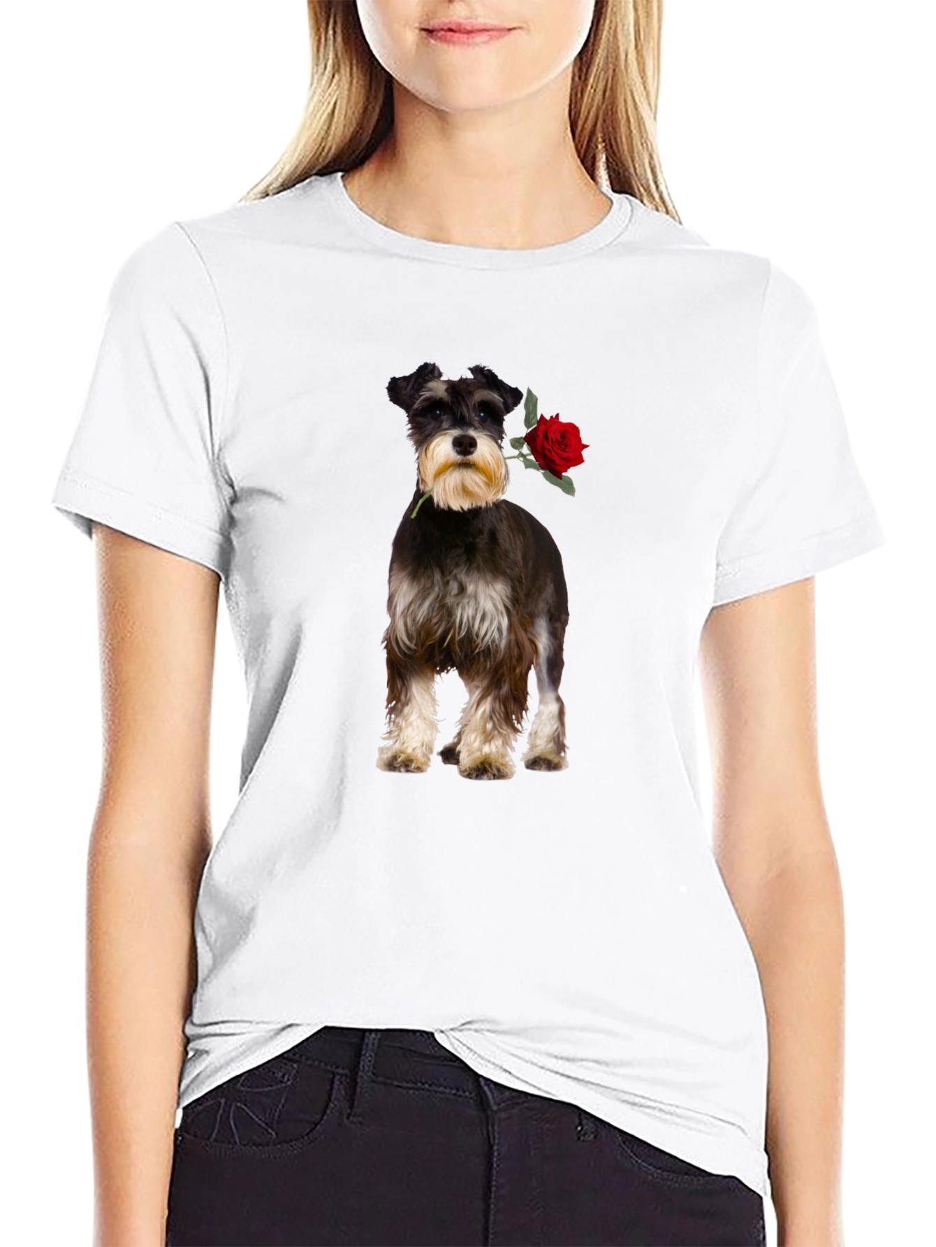 Schnauzer with Rose Graphic Tee