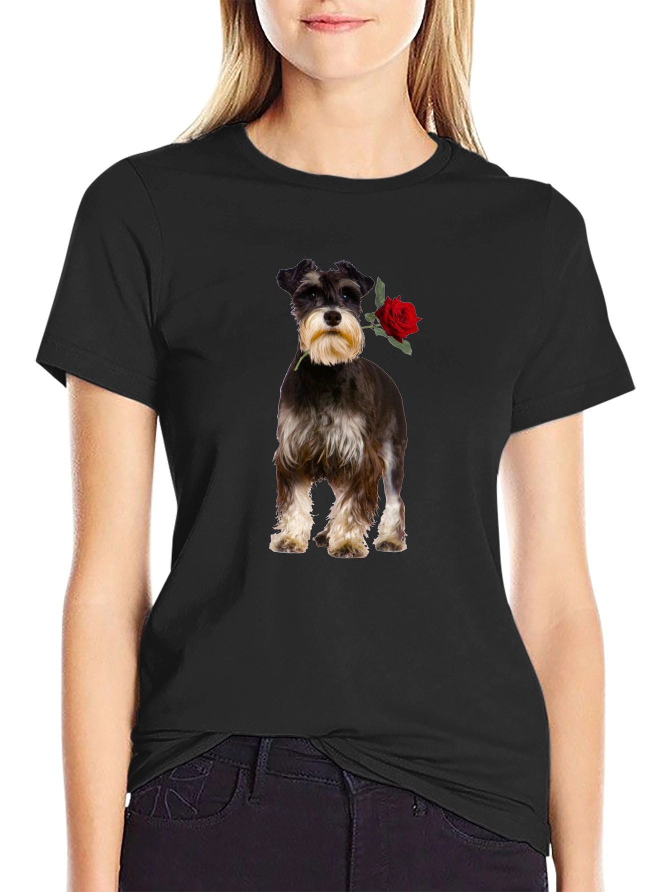 Schnauzer with Rose Graphic Tee
