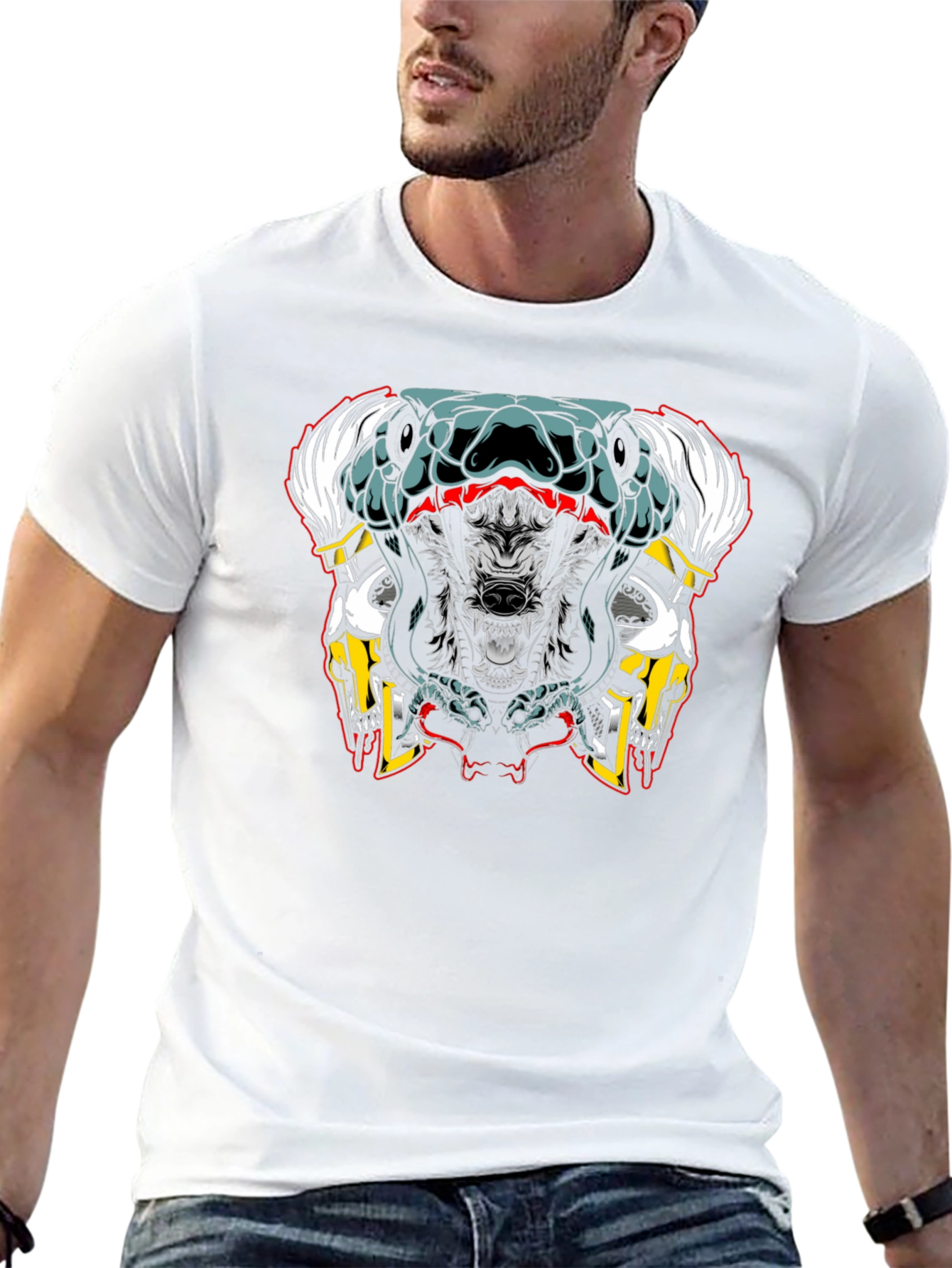 Wolf Snake Skull Graphic Tee