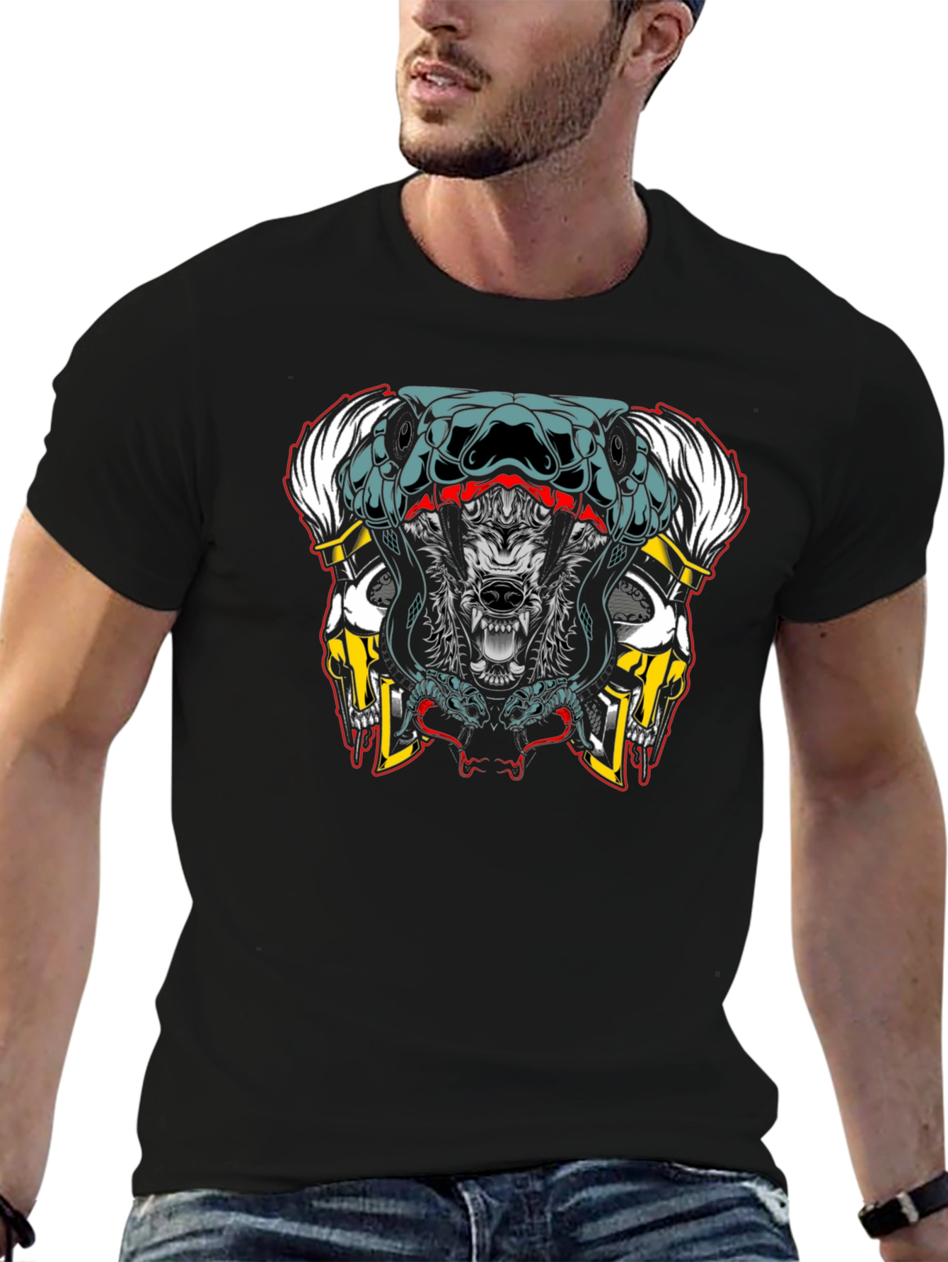 Wolf Snake Skull Graphic Tee