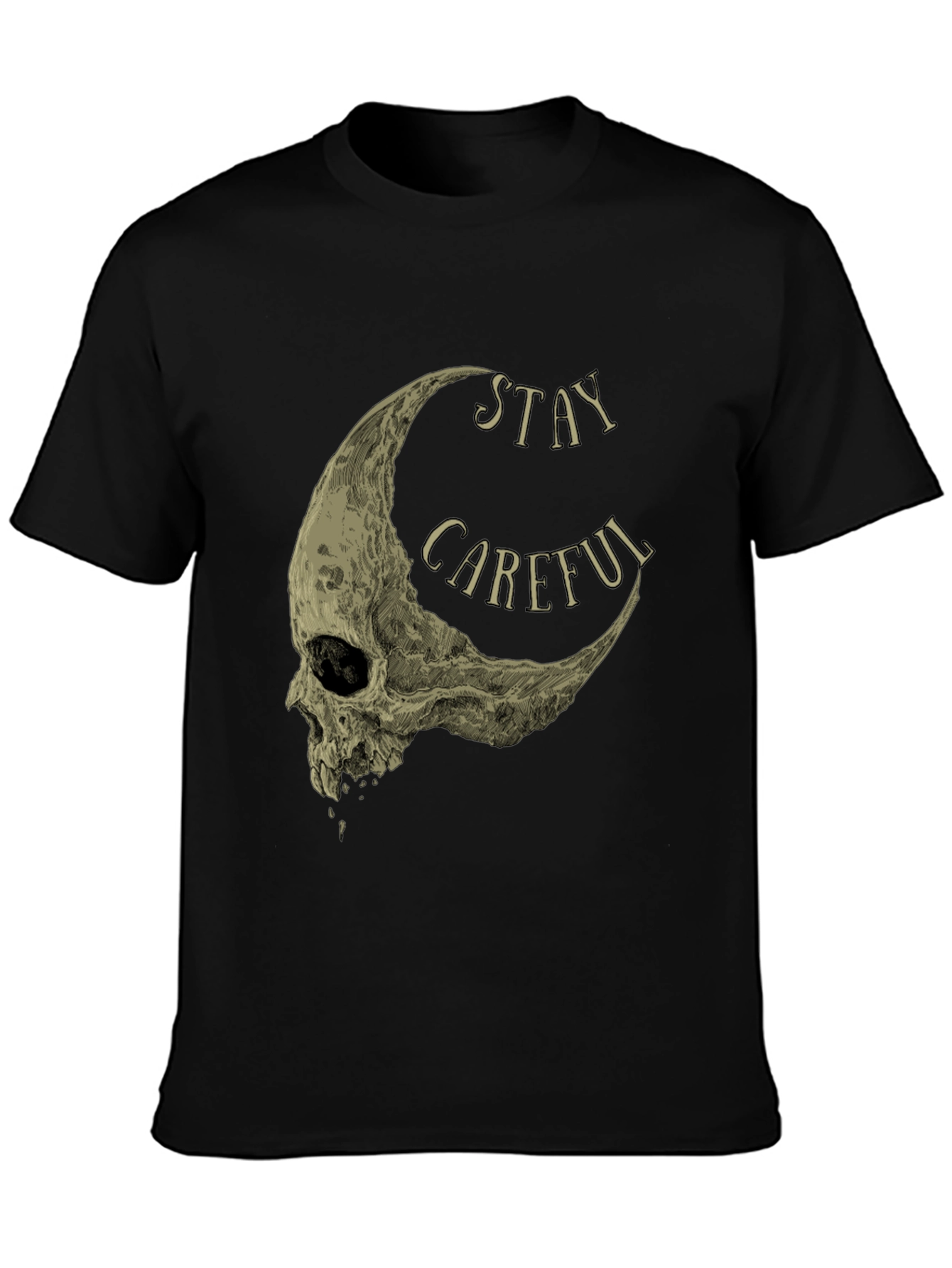 Stay Careful Skull Moon Graphic Tee - Black