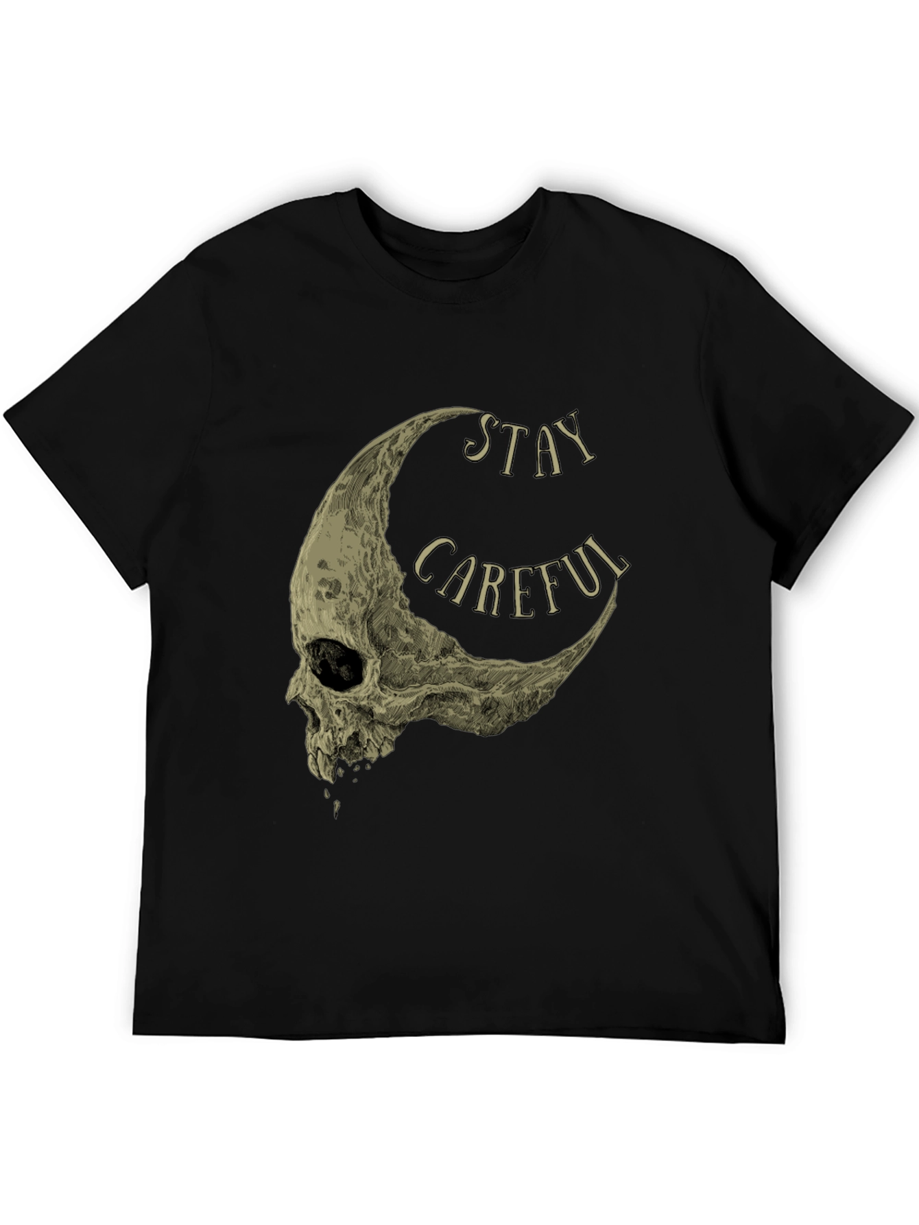 Stay Careful Skull Moon Graphic Tee - Black