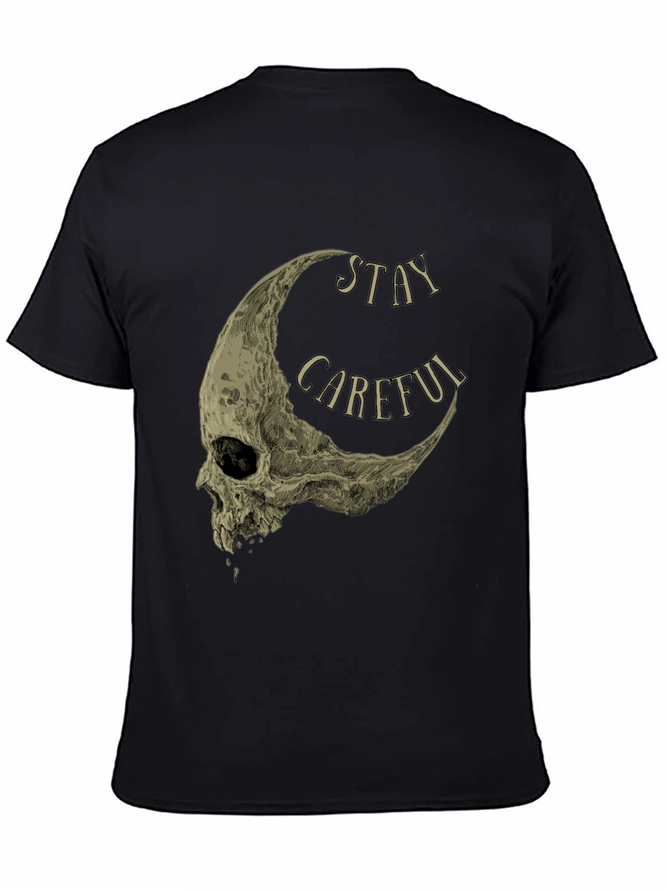 Stay Careful Skull Moon Graphic Tee - Black