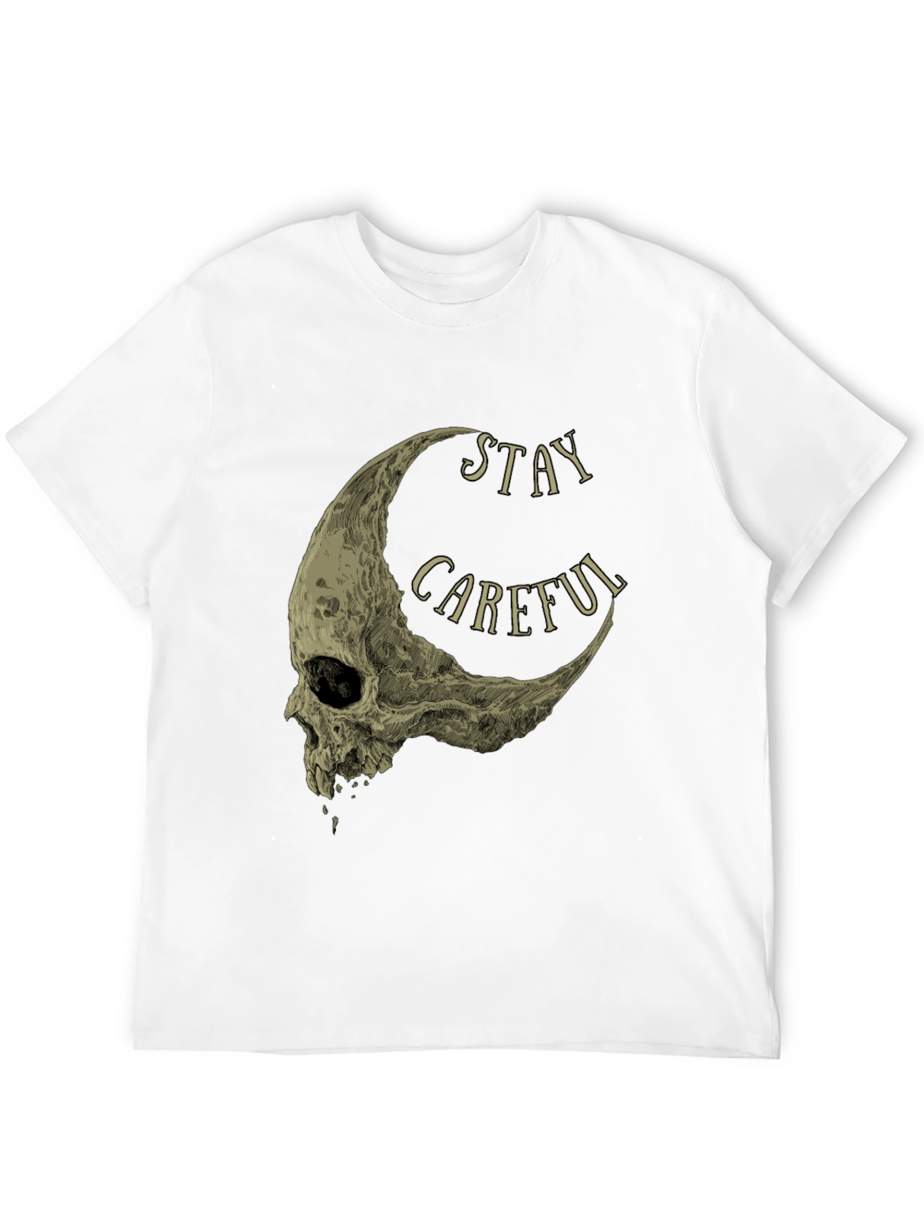 Stay Careful Skull Moon Graphic Tee - Black