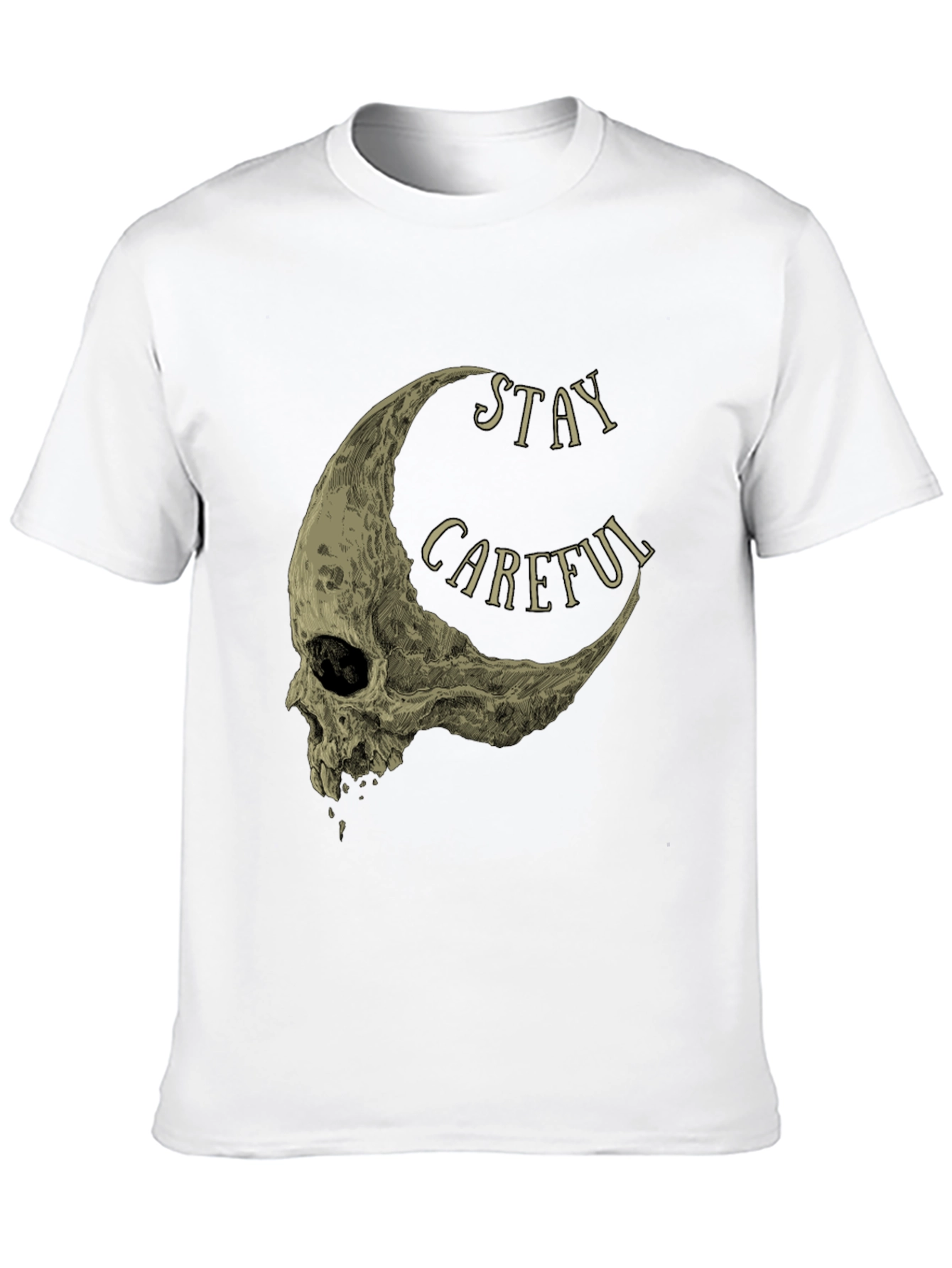 Stay Careful Skull Moon Graphic Tee - Black