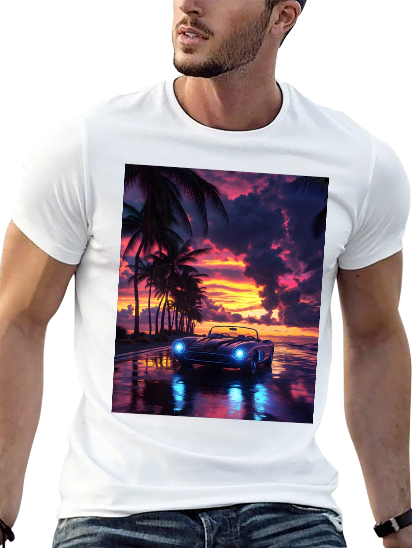 Sunset Drive T-Shirt: Palm Trees Car