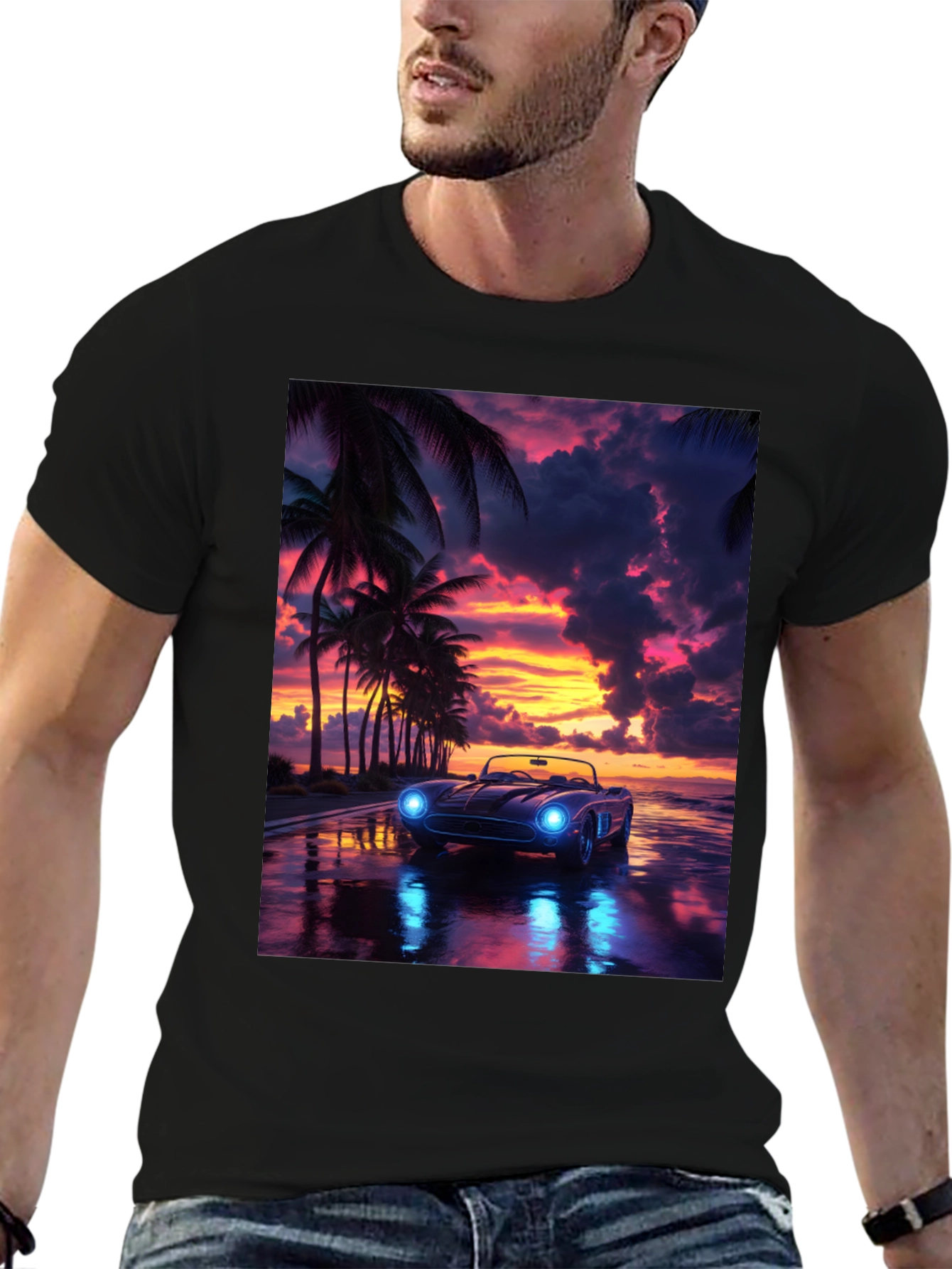 Sunset Drive T-Shirt: Palm Trees Car