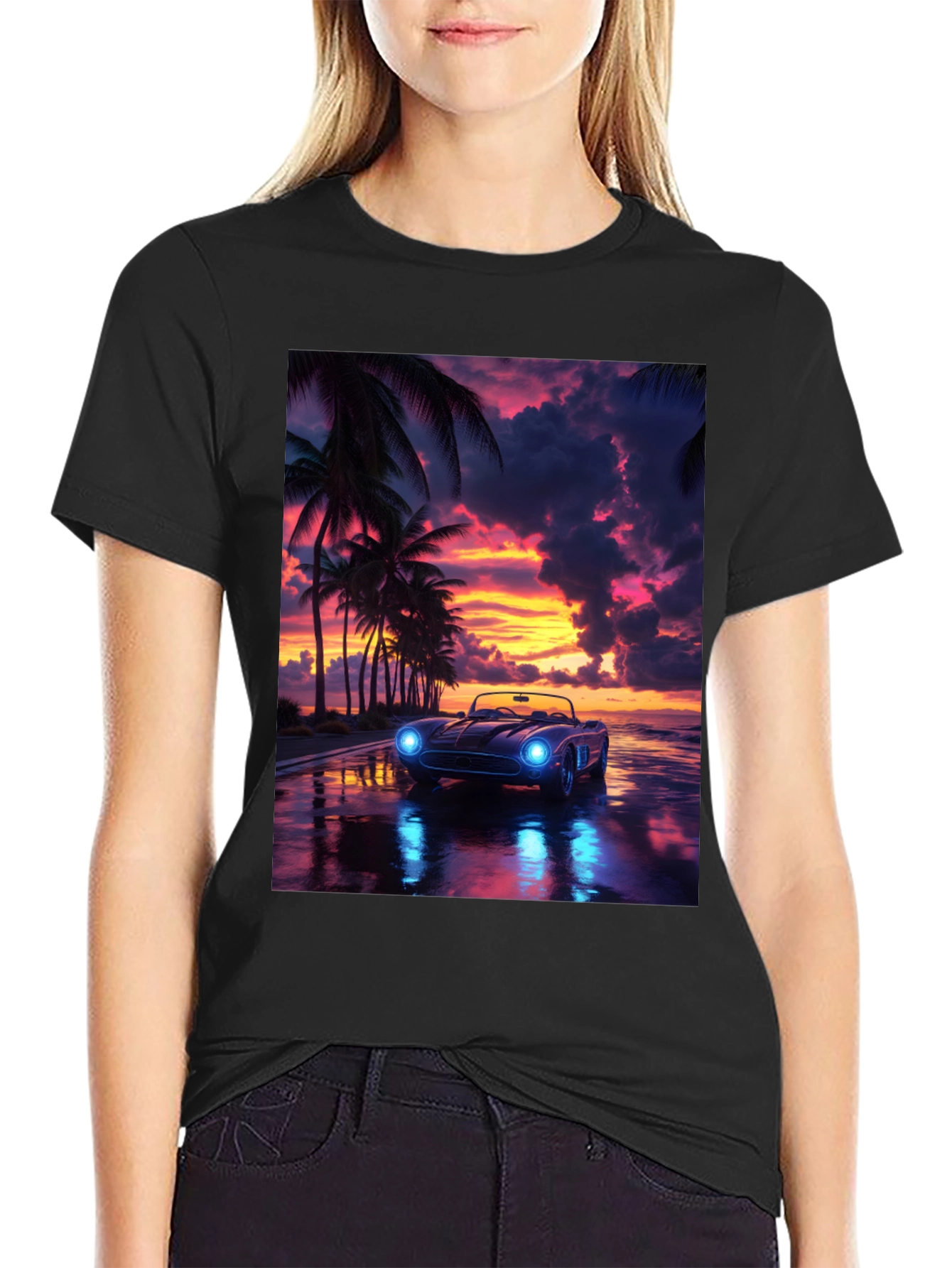 Sunset Drive T-Shirt: Palm Trees Car