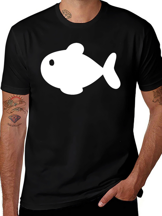 Cartoon Fish Graphic Tee - Black Cotton Blend