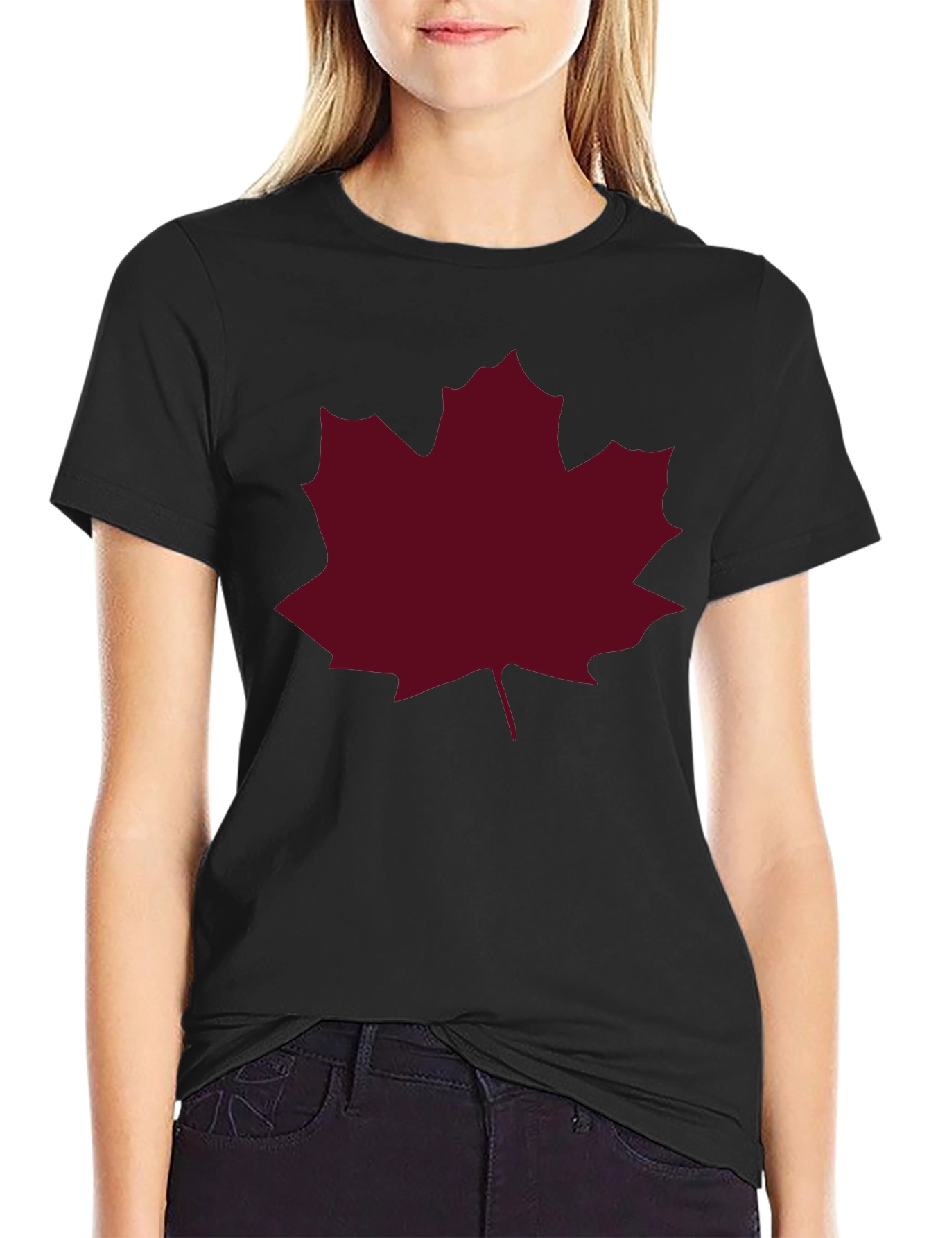 Maple Leaf Graphic Tee - Black Casual T-Shirt