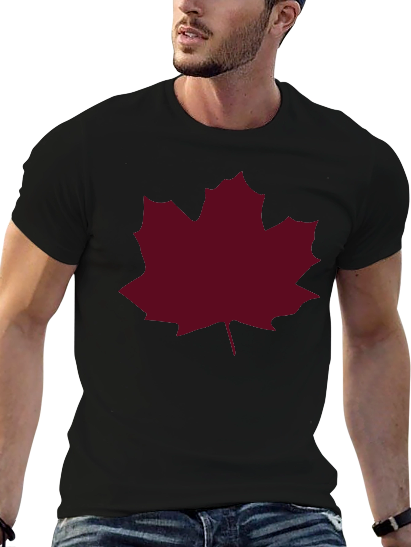 Maple Leaf Graphic Tee - Black Casual T-Shirt