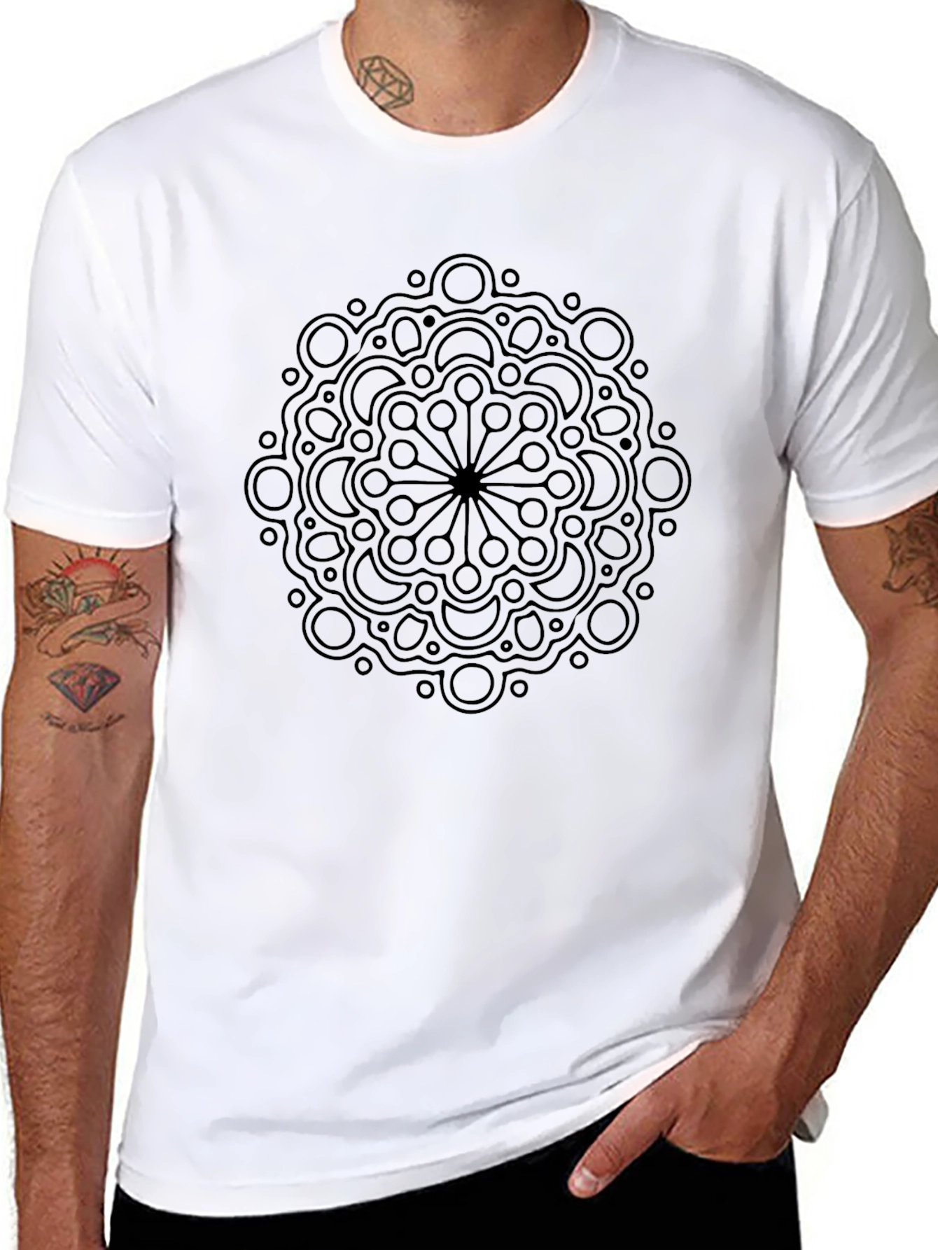Abstract Mandala Graphic Tee - Mens Black T-Shirt
