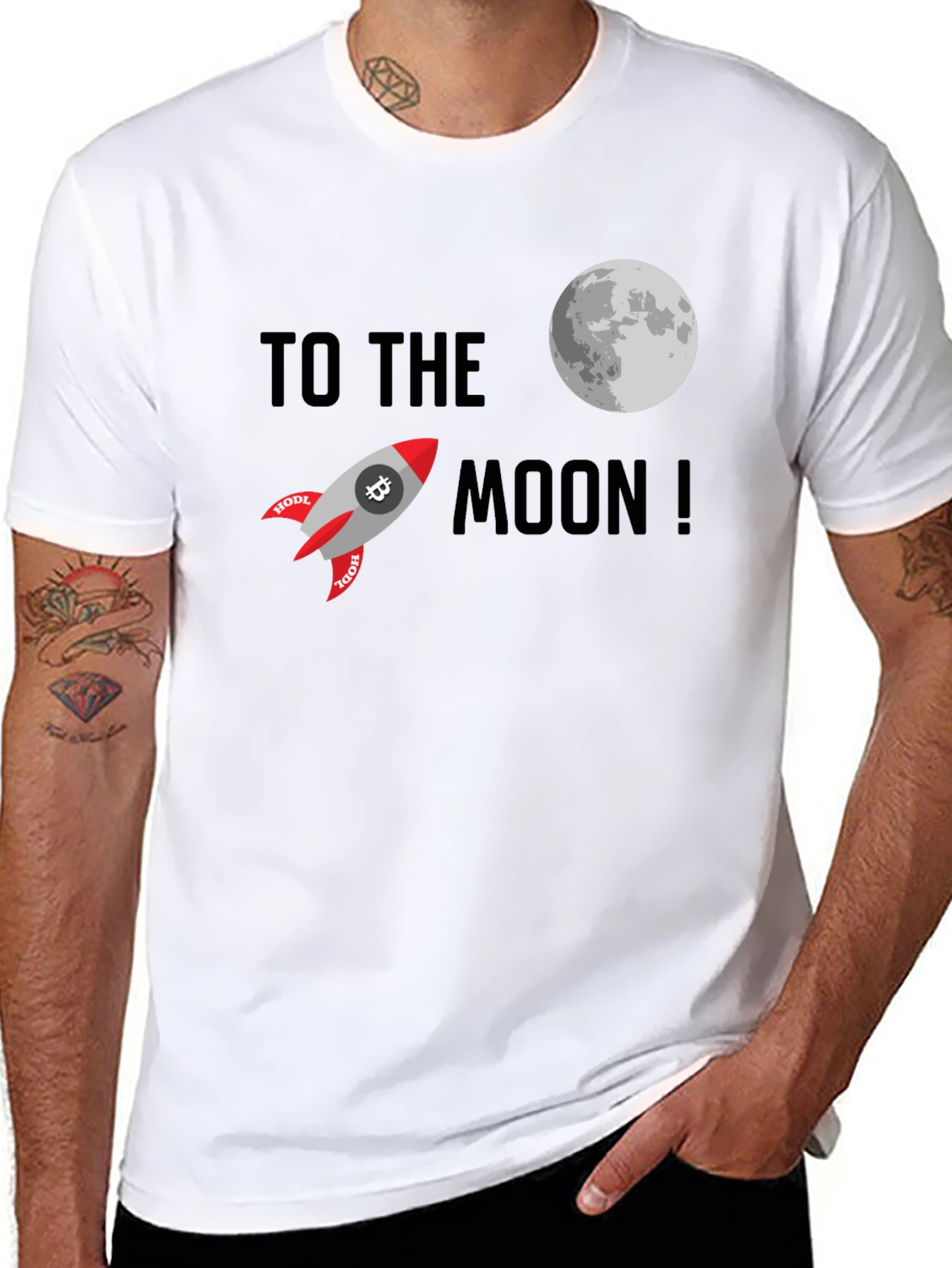 Bitcoin HODL Rocket to the Moon Black T-Shirt