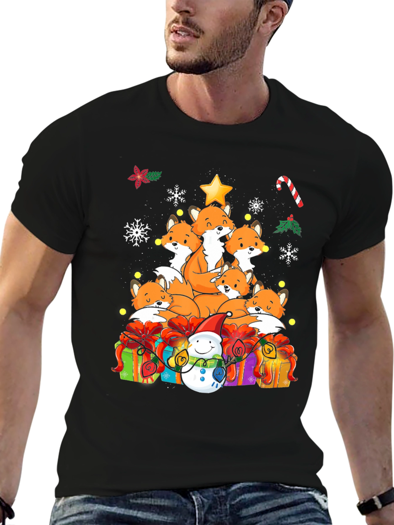 Festive Fox Christmas Tree Graphic Tee